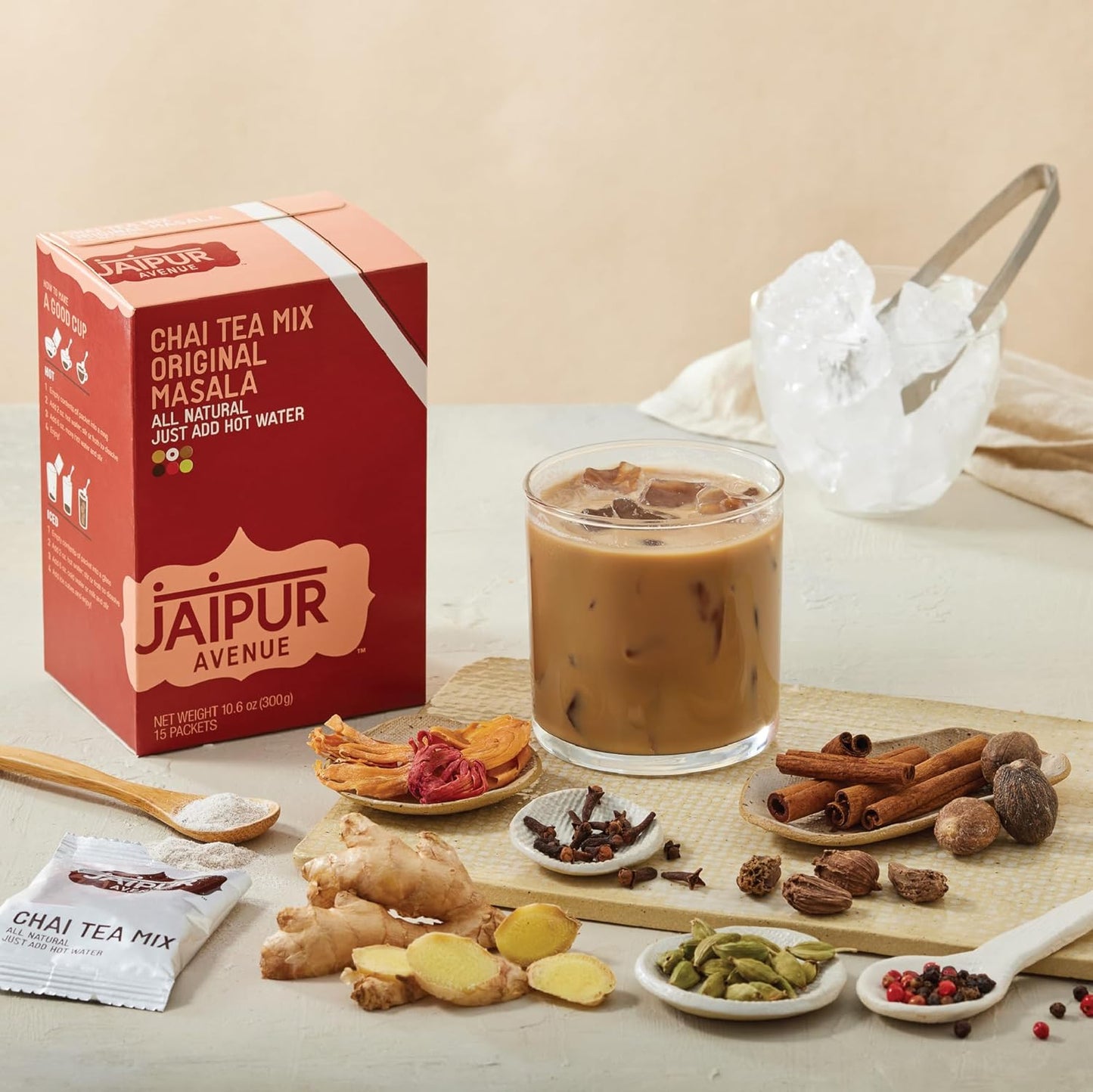 Jaipur Avenue Masala Chai Tea Mix Crafted with All-Natural Assam Black Tea, Masala, Cane Sugar, and Premium Dry Milk - Preservative-Free, Gluten-Free, Authentic Indian Chai Tea Latte (15 Servings)