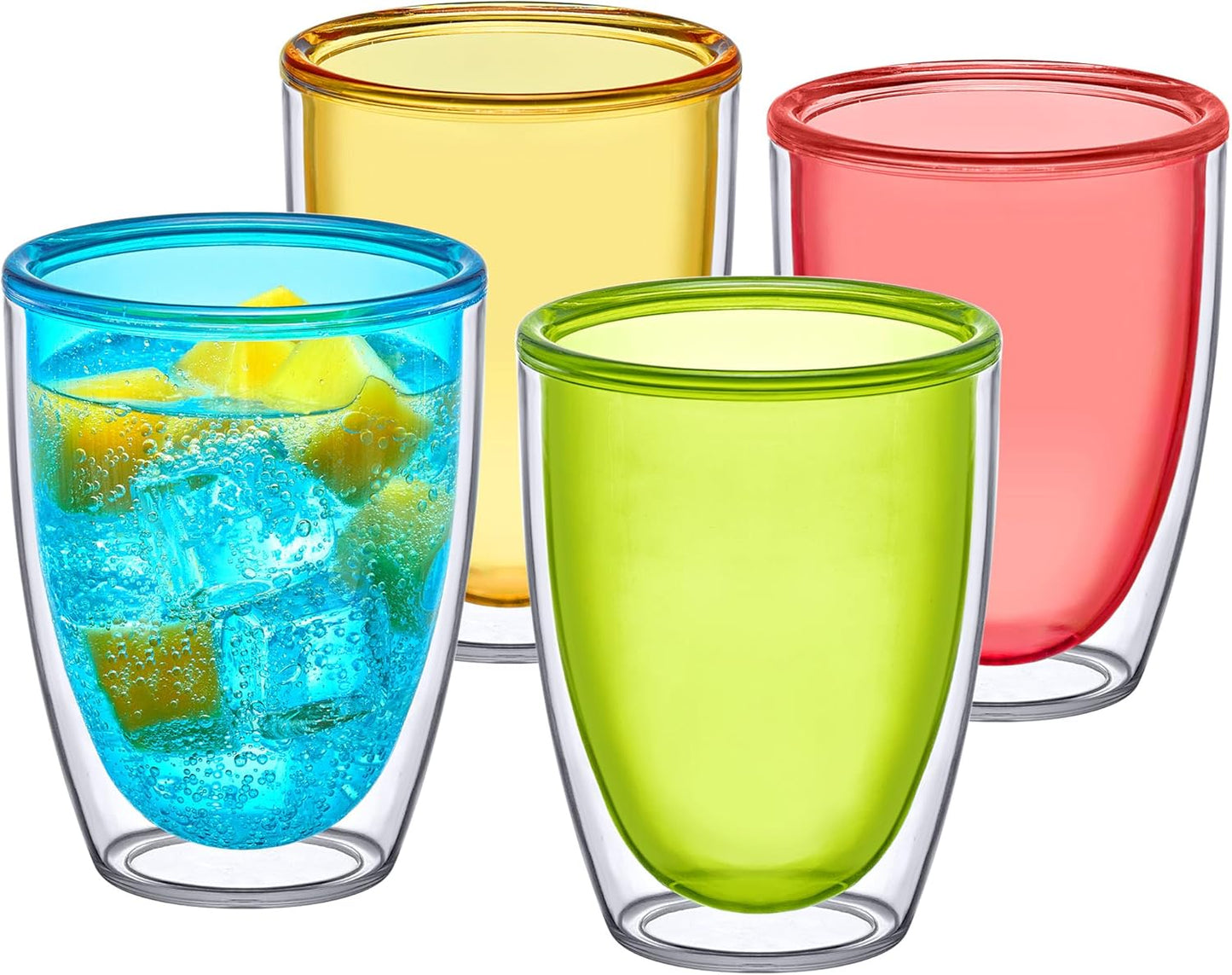 Amazing Abby - Andes - 12-Ounce Insulated Plastic Tumblers (Set of 4), Double-Wall Plastic Drinking Glasses, Mixed-Color Reusable Plastic Cups, BPA-Free, Shatter-Proof, Dishwasher-Safe