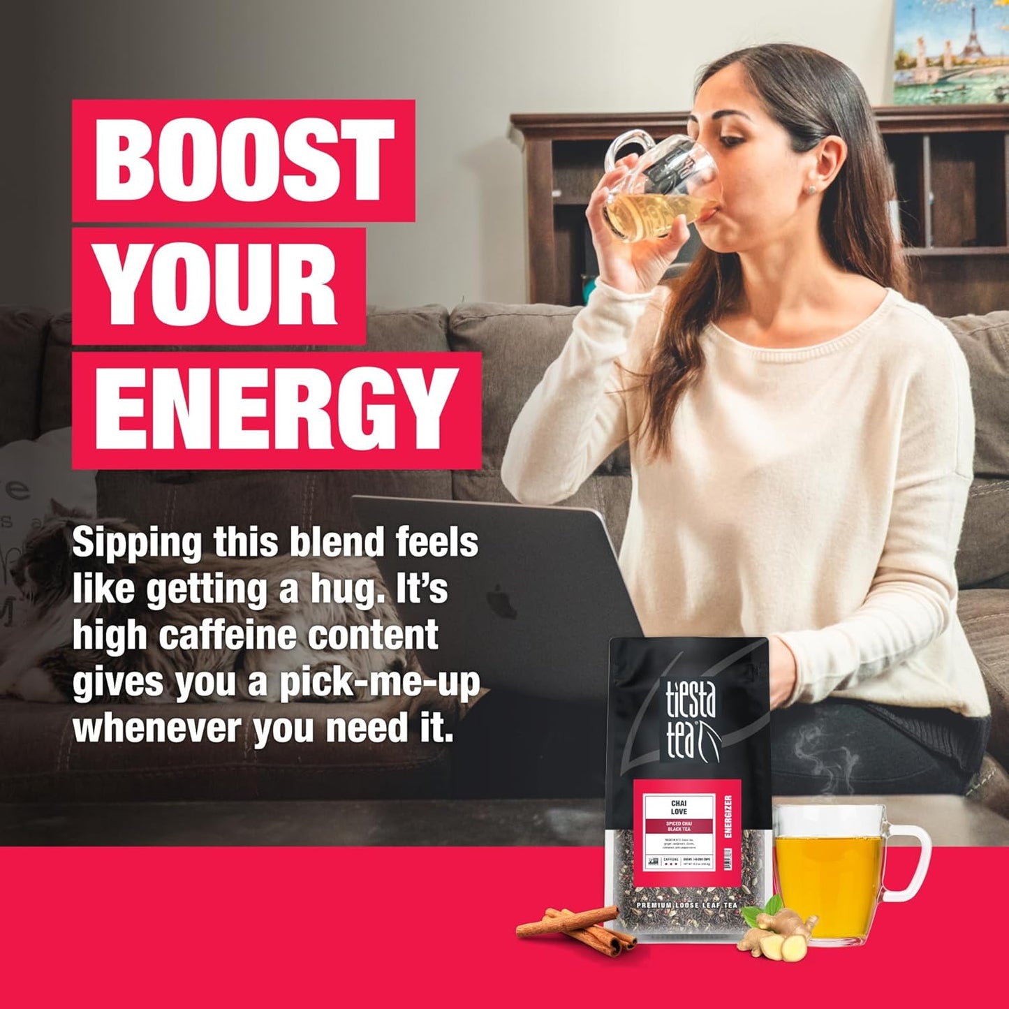 Tiesta Tea - Chai Love, Loose Leaf, Spiced Chai Black Tea, Premium High Caffeinated Blend, Make Hot or Iced & Brews Up to 200 Cups, 16 Ounce Resealable Bulk Pouch