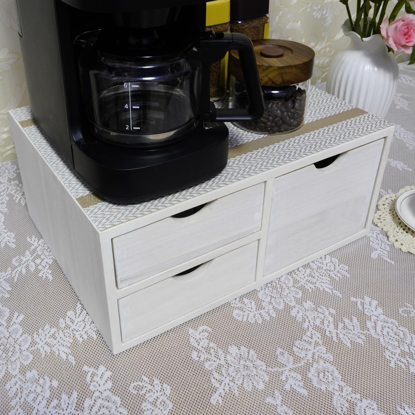 Kitchen Storage Organizer with 3 Drawers for Coffee Brew K Cup/Coffee Pod Holder - Office Organization Drawer for Desk, Multi-Purpose Mini Wood Cabinet Countertop Stand Shelf CF2D3C White