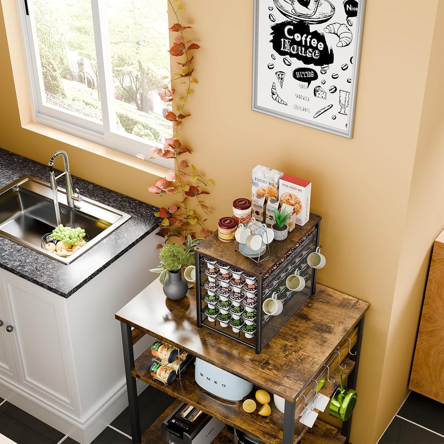 Simple Trending 5 Tier Coffee Pod Holder for K Cup, 160 Pod Pack Capacity Rack, Wood, Black