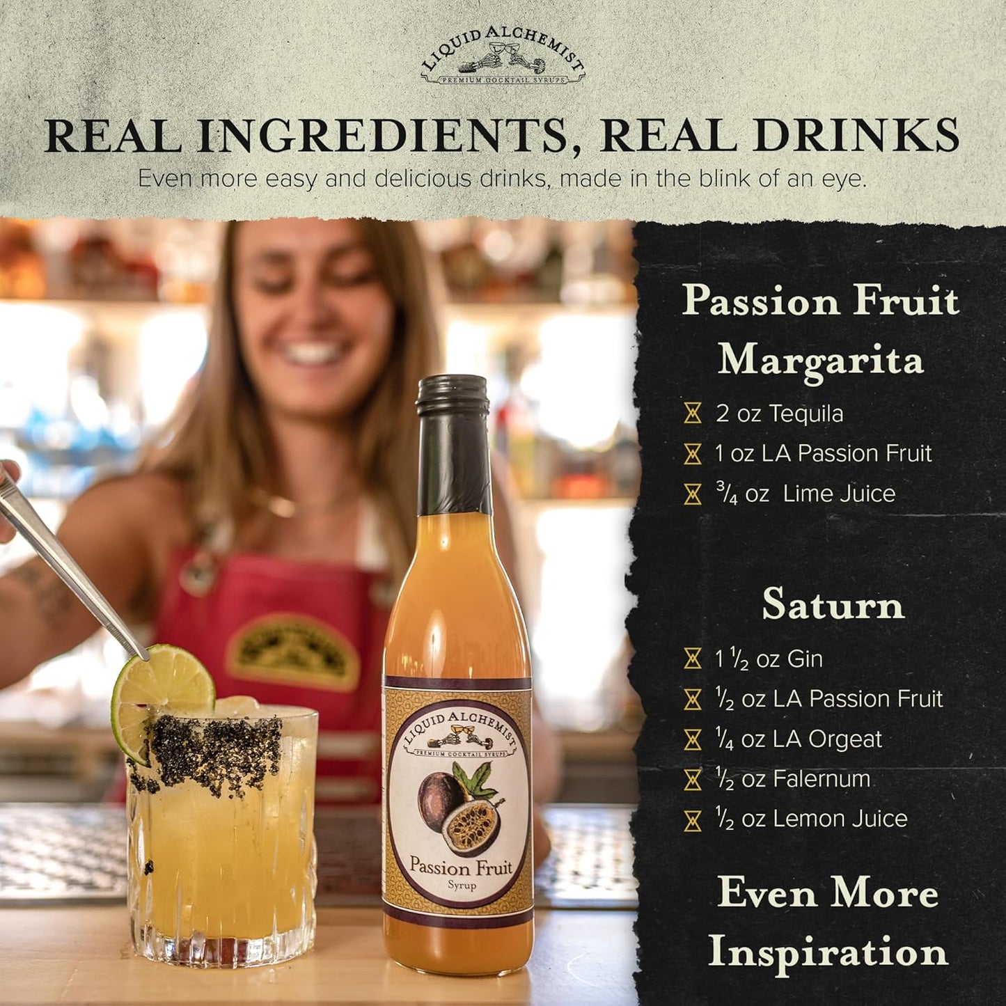 Liquid Alchemist Passion Fruit Syrup for Cocktails - Real Ingredients Make our Mix for Cocktails the Perfect Margarita Mix - Our Non-GMO Passion Fruit Syrup for Drinks is Vegan (12 oz)