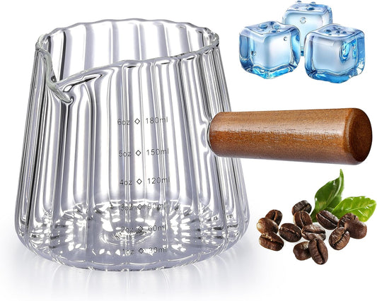 6OZ Espresso Cups Glass, JJOO Espresso Shot Cup With V-Shaped Mouth, Glass Measuring Cup, Markings in both oz & ml