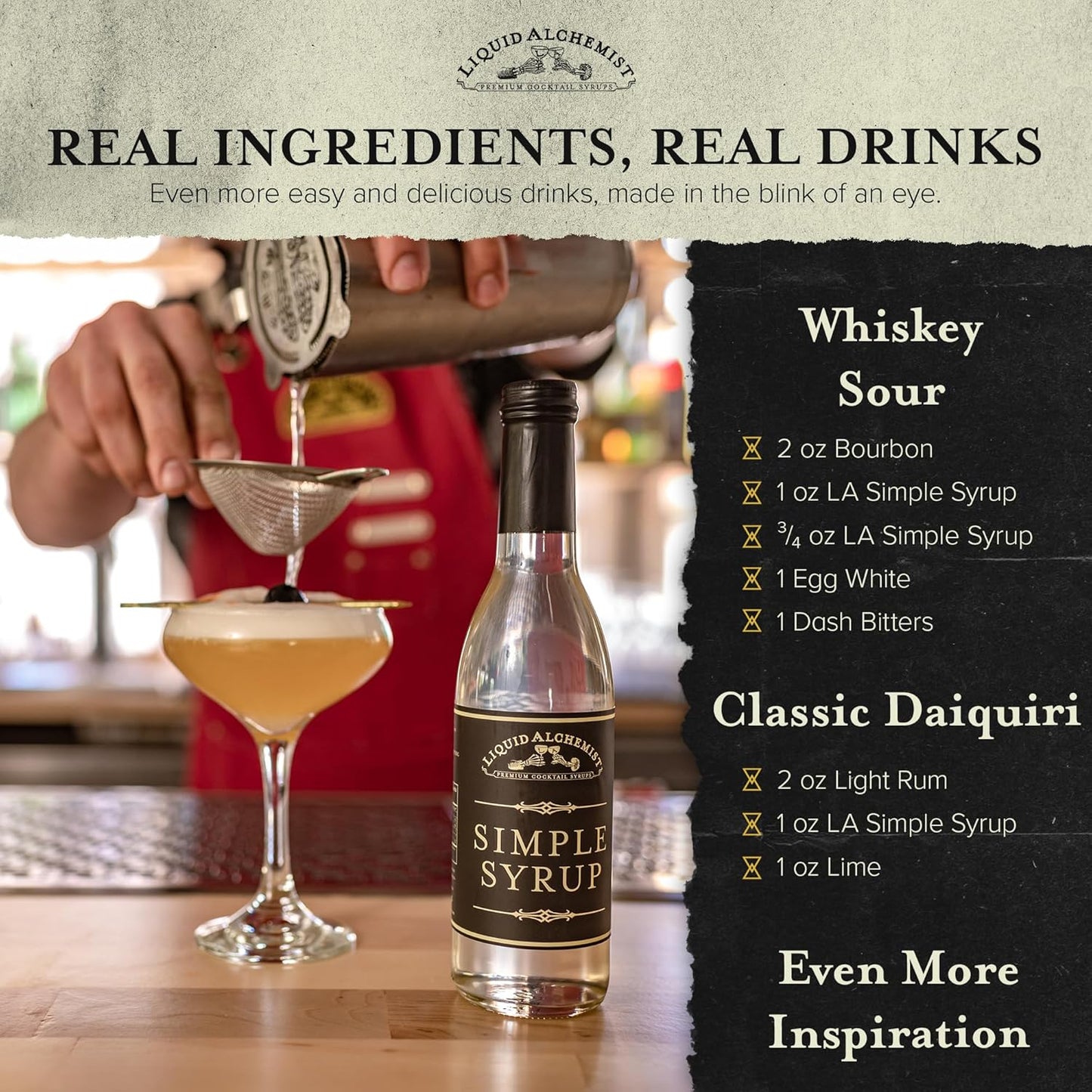 Liquid Alchemist Simple Syrup for Cocktails - Real Ingredients Make our Simple Sugar Syrup the Perfect Old Fashioned Mix - Our Drink Mix is Non-GMO Gluten Free & Vegan (12 oz)