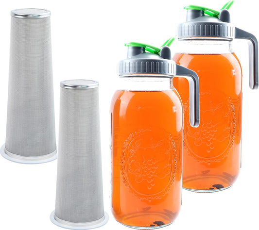 64 Oz Mason Jar Cold Brew Coffee Tea Maker With Food Grade Filter Infuser 2 Quart Glass Pitcher With Lid Half Gallon Iced Hot Tea Pitchers Leak-Proof Jug For Coffee Sun Tea Juice Lemonade Cold Brew
