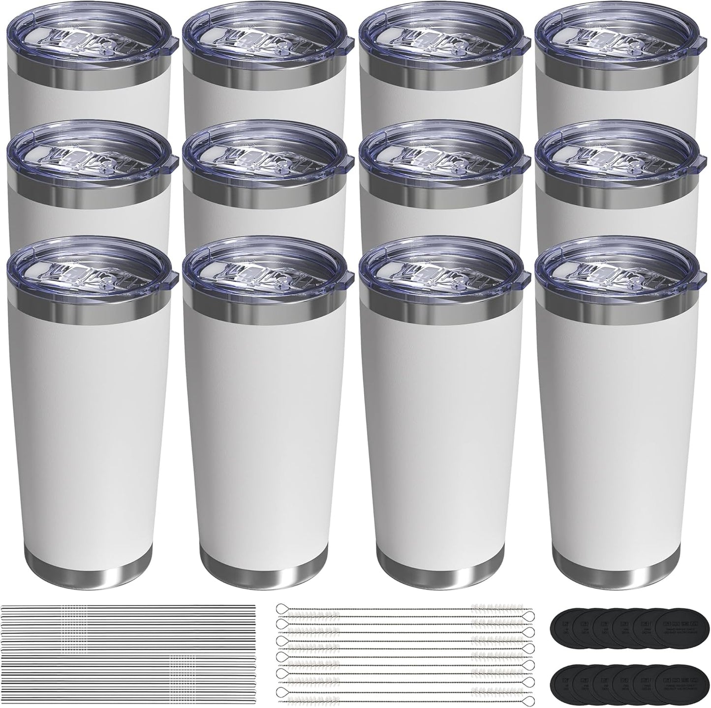 Travel Coffee Tumbler 20oz, 12 Pack Leakproof Travel Coffee Mug with Lid and Straw, Stainless Steel Double Wall Vacuum Insulated Tumbler for Hot/Iced Drinks (Textured Matte, White)