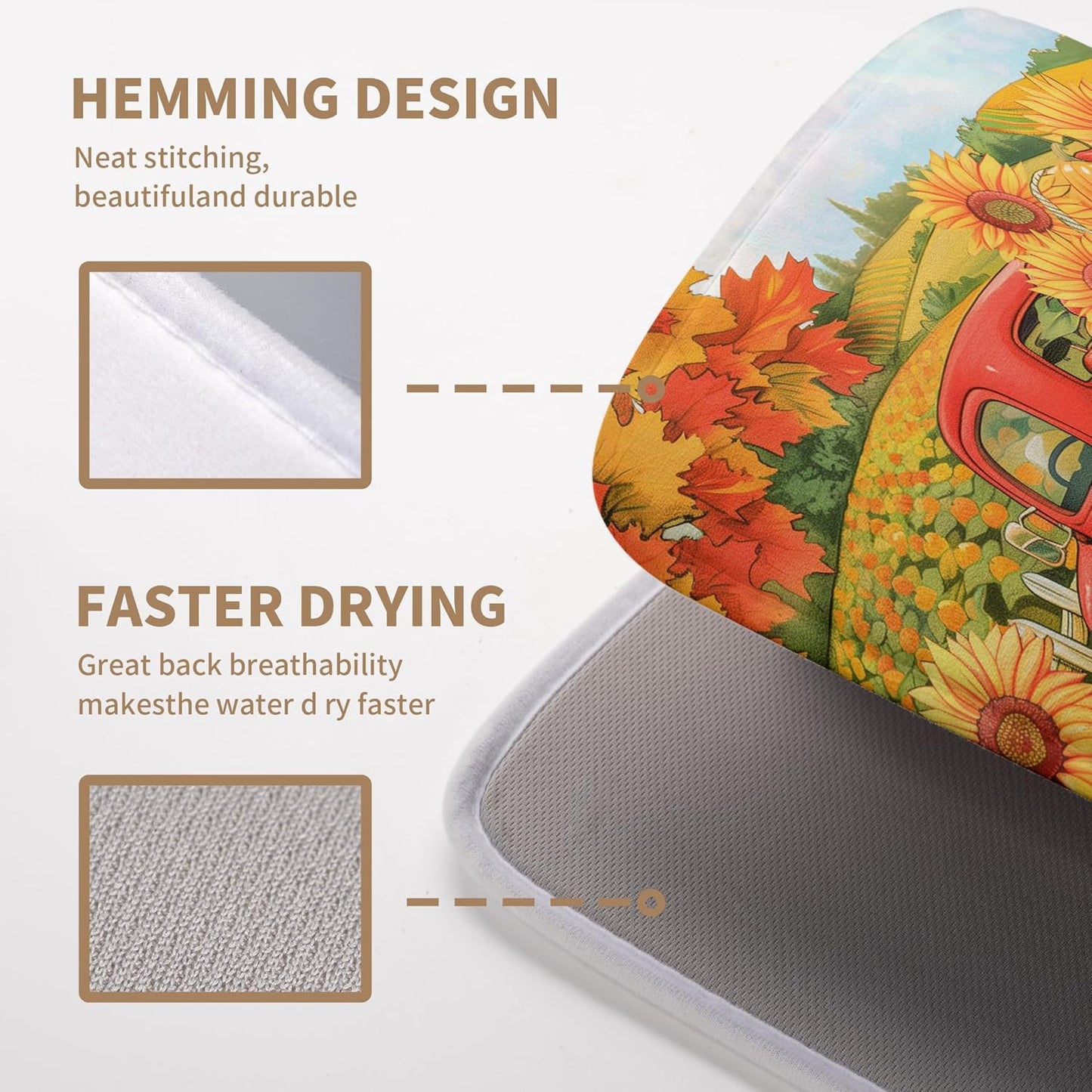 Sunflower Dish Drying Mat Pumpkin Fall Dish Drying Pad Thanksgiving Kitchen Drying Mat Truck Dish Drying Matt Autumn Harvest Dish Drainer Mat 18x24 In Coffee Maker Mats