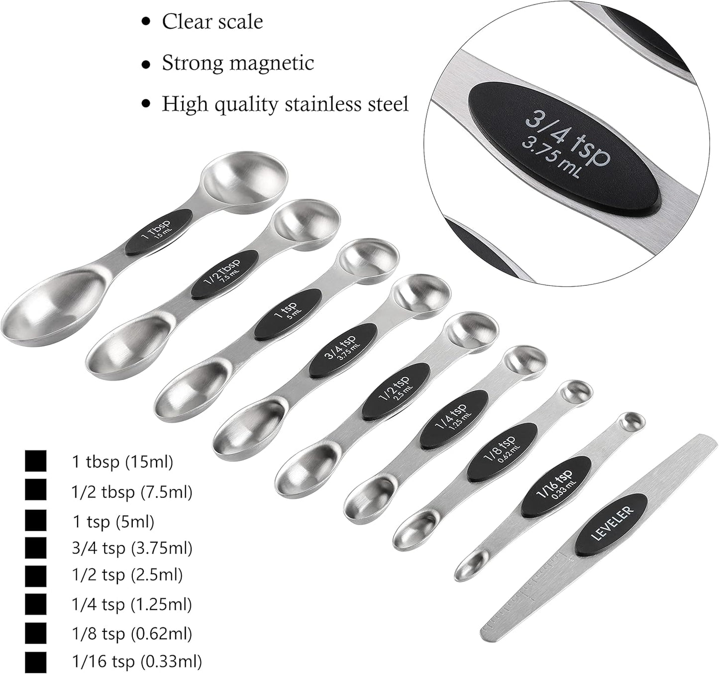 Measuring Cups and Spoons Set Stainless Steel Includes 8 Heavy Duty Measuring Cups 8 Double Sided Magnetic Measuring Spoons and 1 Leveler for Dry and Liquid Ingredients