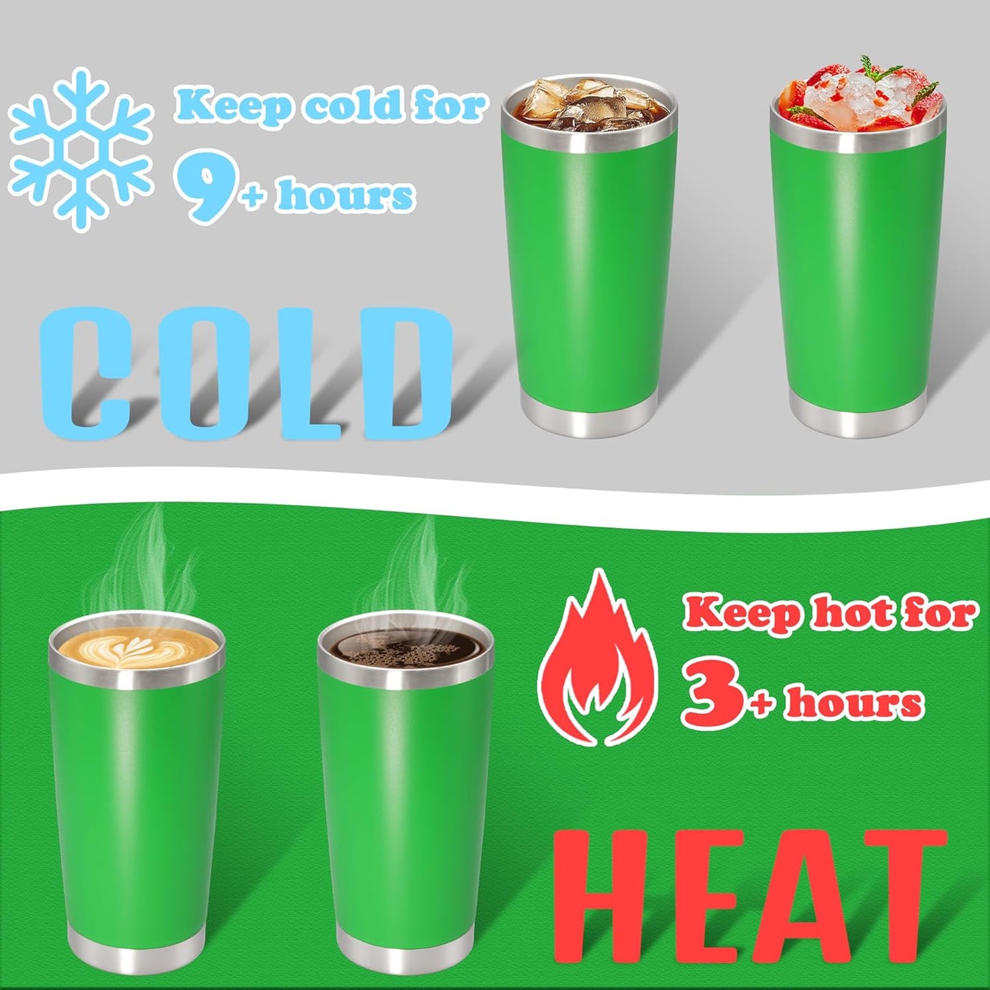 20 oz Tumbler with lid Double Wall Vacuum Insulated Tumblers Stainless Steel Coffee Mug Travel Coffee Tumbler Powder Coated Tumbler Cup Keep Hot&Cold - (Green 12 Pack)