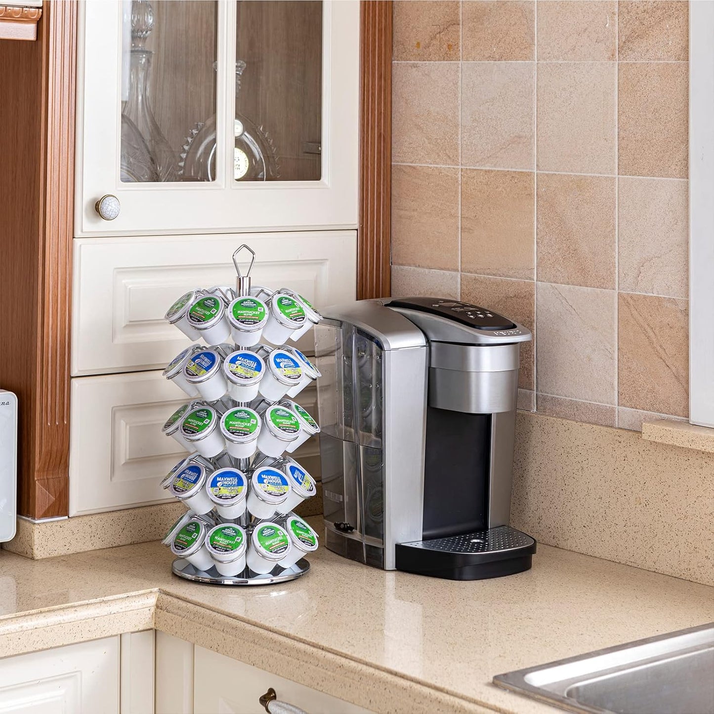 K cup Holder Storage Coffee Capsules Pod Holder Carousel 5 Tier Compatible with 45 K-Cup Pods