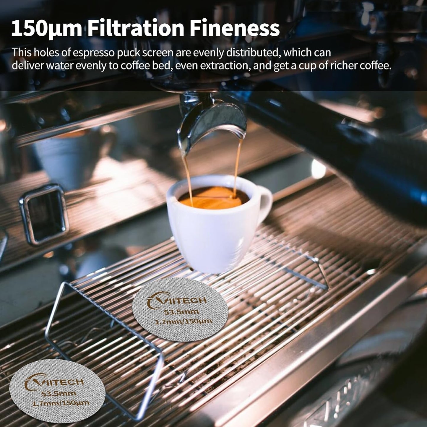 2 PCS Espresso Puck Screen, Espresso Filter Screen for 53.5mm Portafilter, Reusable 1.7mm Thickness 150μm, 316 Stainless Steel Coffee Filter Replacement, Coffee Puck Filter for Espresso Machine
