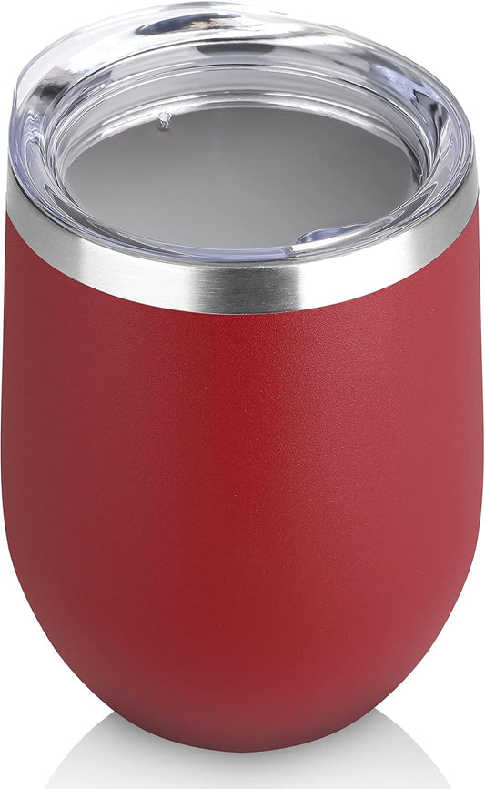 DOMICARE Stainless Steel Wine Tumbler Bulk with Lid, Personalized Insulated Tumblers Set, 12oz Travel Coffee Cups Pack of 1, Red