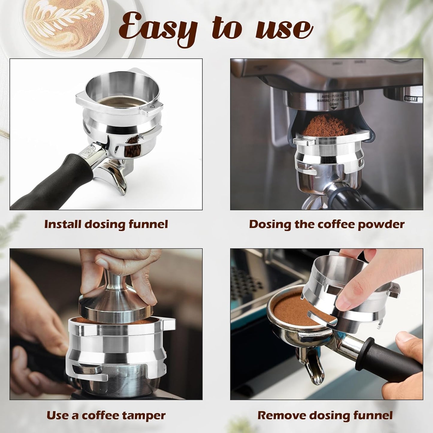 54 mm Dosing Funnel for Breville Barista Portafilters, Pletpet Stainless 54mm Dosing Funnel for Breville Espresso Grinder to Reduces The Mess