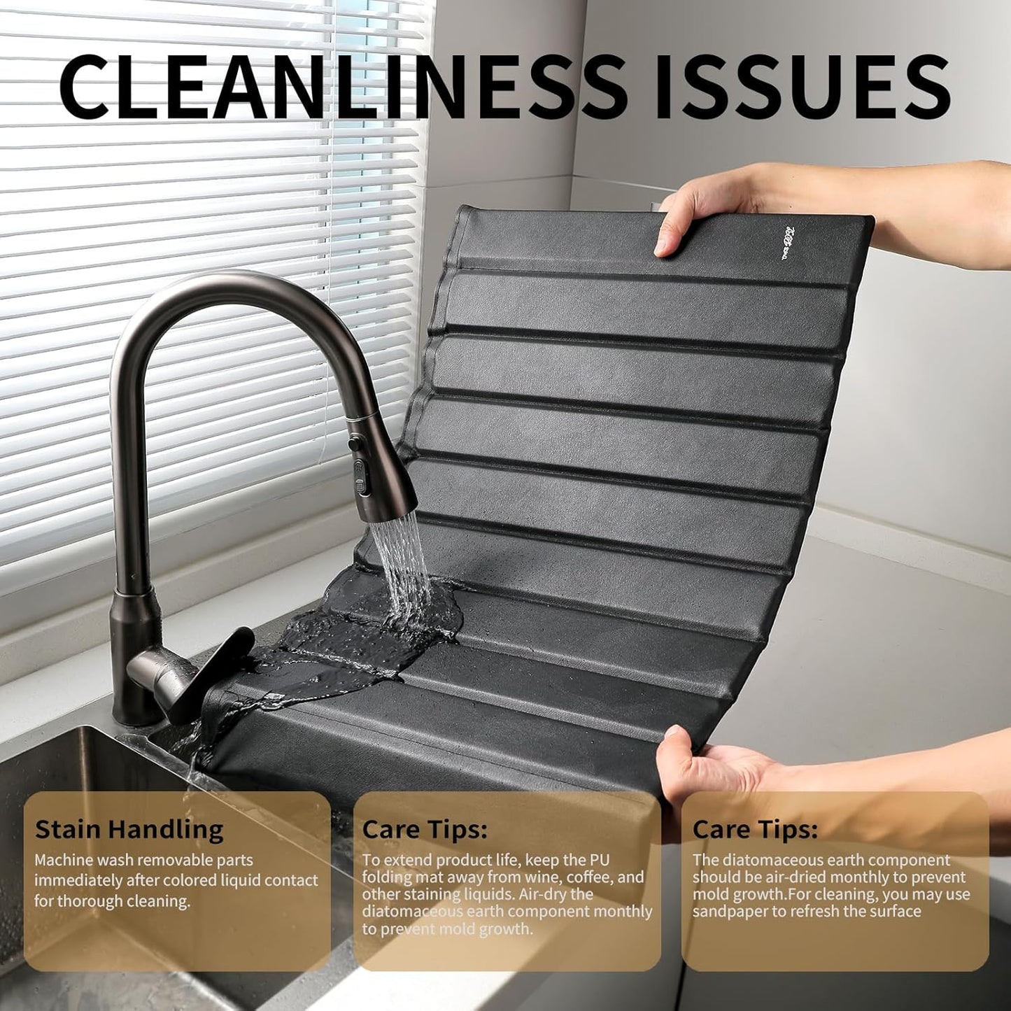 Stone Drying Mat for Kitchen Counter-Super Absorbent PU Dish Drying Mat, Quick Dry Stone Mat Kitchen for Dishes, Bottles & Cups, Large Foldable Stone Dish Drying Mat, Non-Slip Kitchen Mat