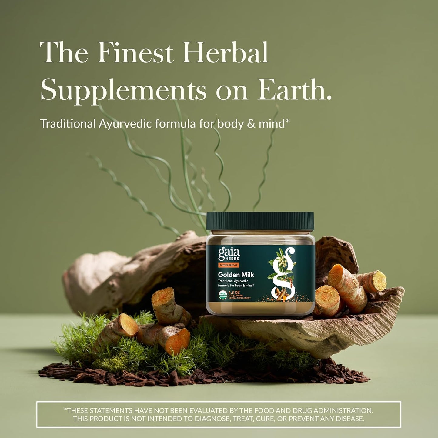 Gaia Herbs Golden Milk Supplement Powder - Made with Organic Turmeric Curcumin, Black Pepper, Ashwagandha, Dates, Cardamom, and Vanilla for an Ayurvedic Cup of Natural Calm - 4.3 Oz (35-Day Supply)