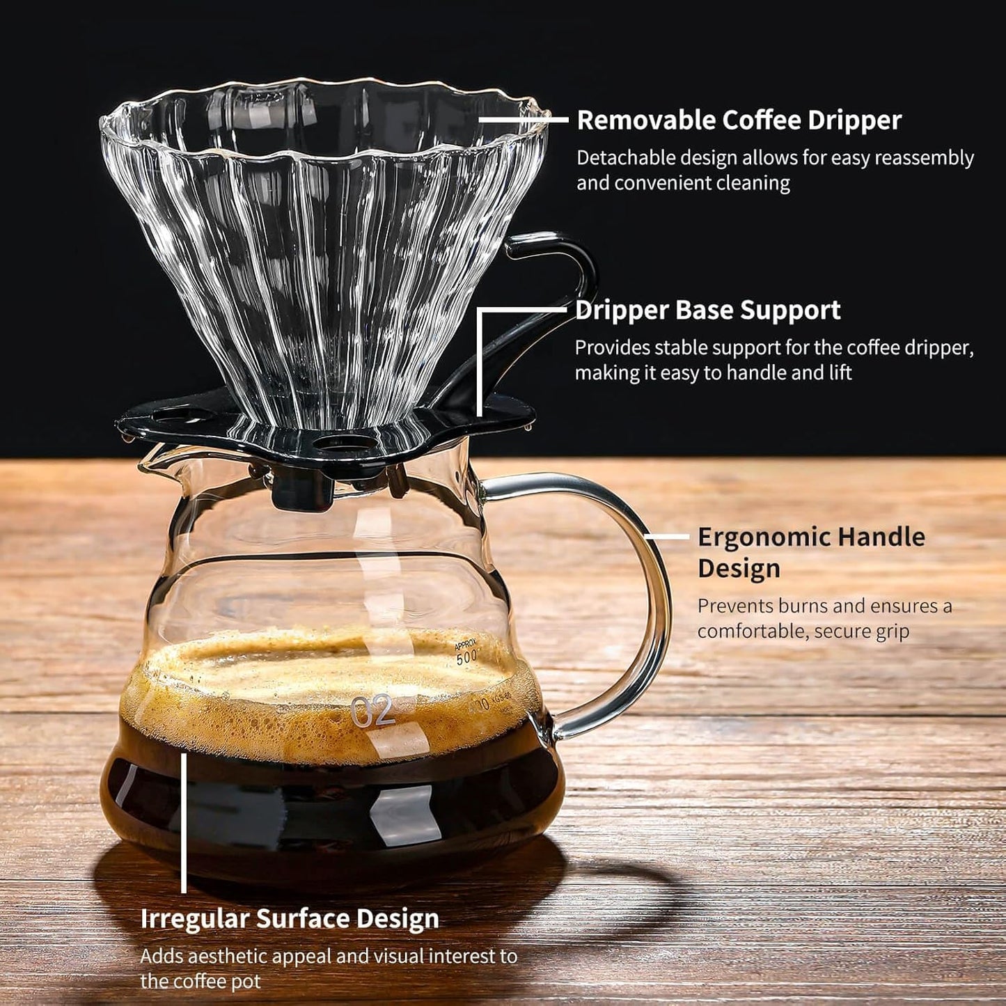 Unbreakable - Pour Over Coffee Maker 720ML/24OZ, Heat Resistant Borosilicate Glass Dripper with Filter Holder, BPA-Free Manual Coffee Brewer for Home and Office Use