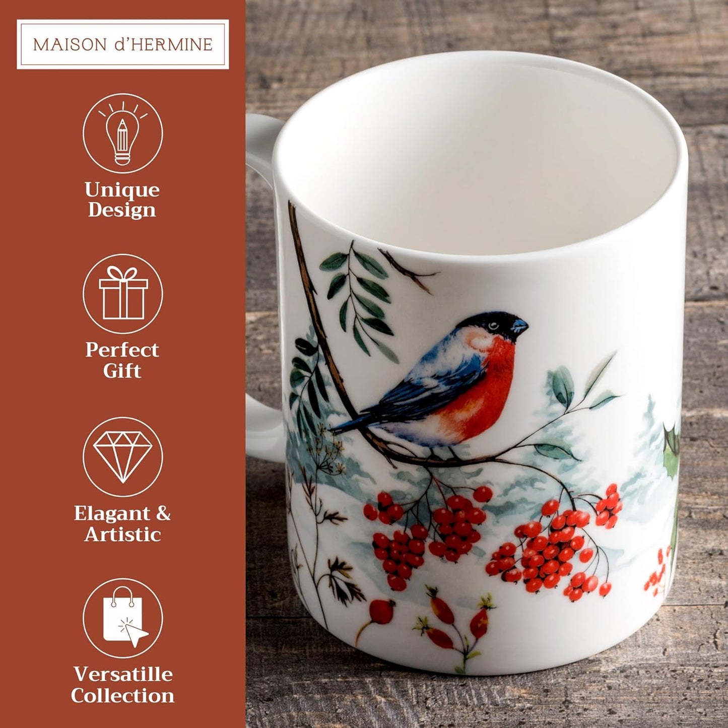 Maison d' Hermine Coffee Mug with Handles Fine Bone China Mugs Pack of One Tea Cups for Hot Beverages Cappuccino Latte Home Restaurant Office Perfect for Gift (Morzine - Morzine, 12 Ounce)