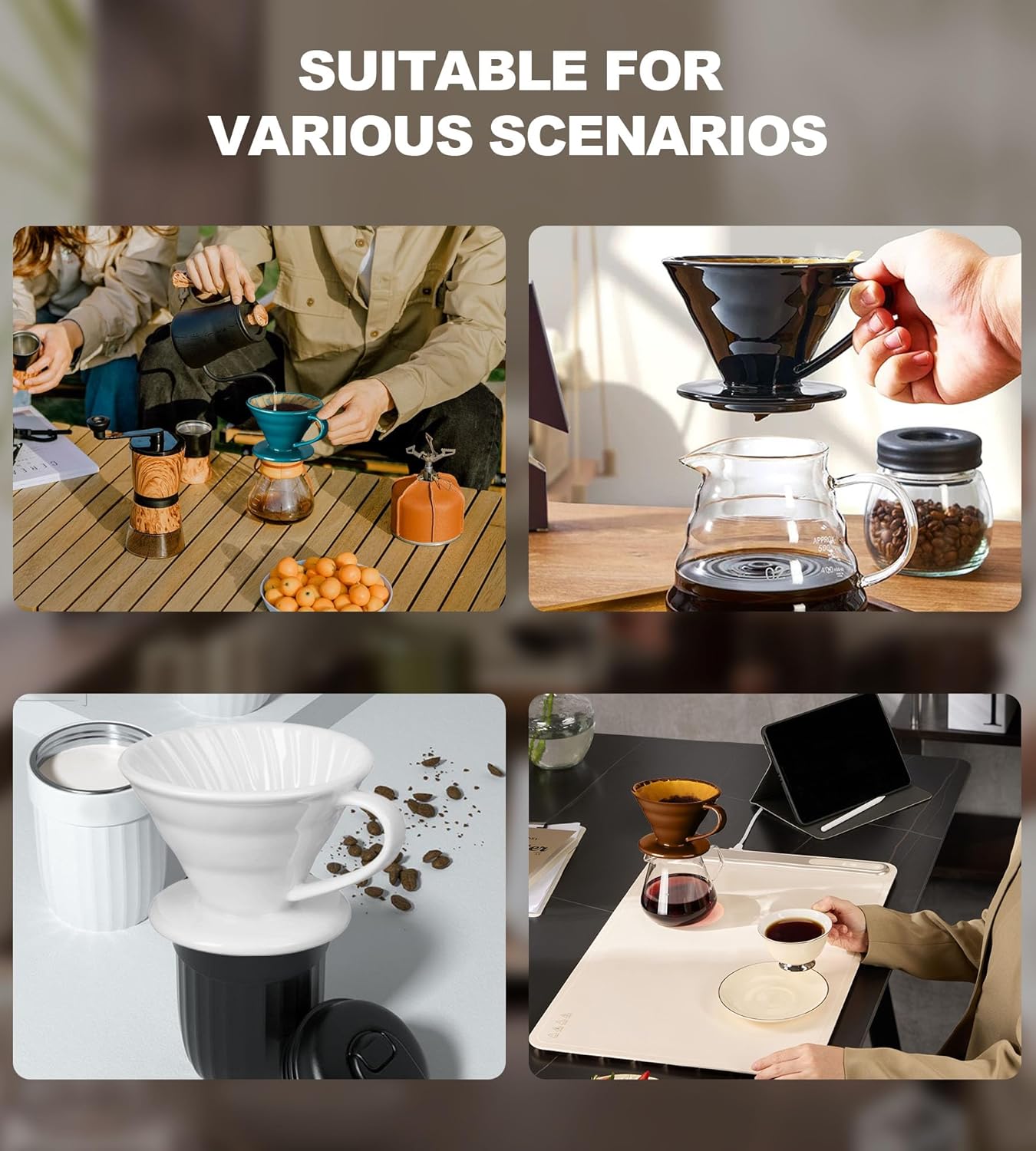 Pour Over Coffee Dripper - Ceramic Pour Over Coffee Maker Cone, Porcelain Coffee Drip, Pour Over Single Cup, Manual Brew Maker for Home, Cafe, Office - 1-4Cup, V60 Size 02 (Brown)