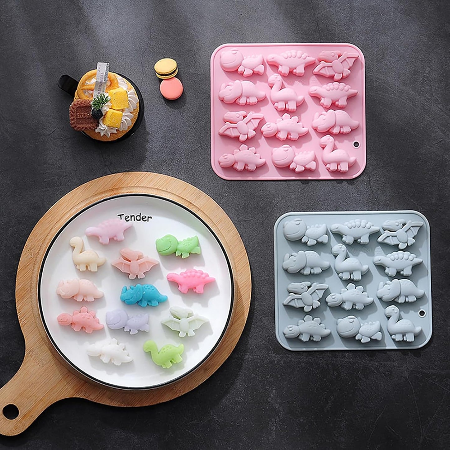 Dinosaur Silicone Molds, 12-Cavity Different Shape Dinosaur Chocolate Molds for Make Chocolate, Candy, Jelly, Ice Cube, Dog Treats, Resin Crafts (Set of 2 PCS)