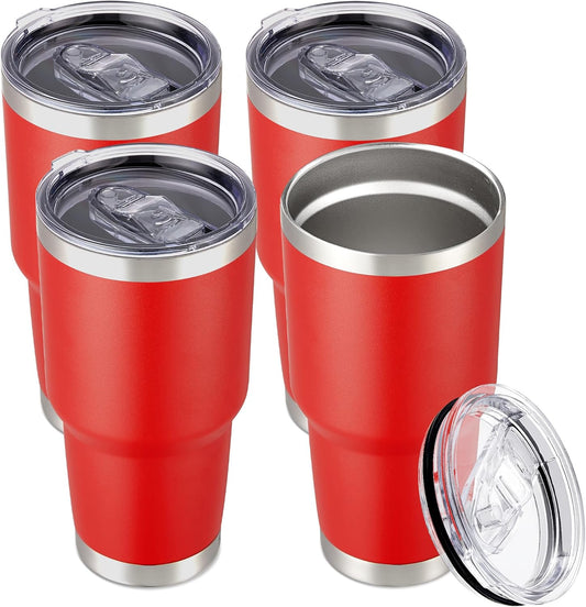 30 oz Tumbler with Lid Stainless Steel Tumblers Bulk Vacuum Insulated Cup Reusable Powder Coated Travel Mug Double Wall Leak Proof Cups Keep Cold Drinks for 12 Hours Wine Red, Set of 4
