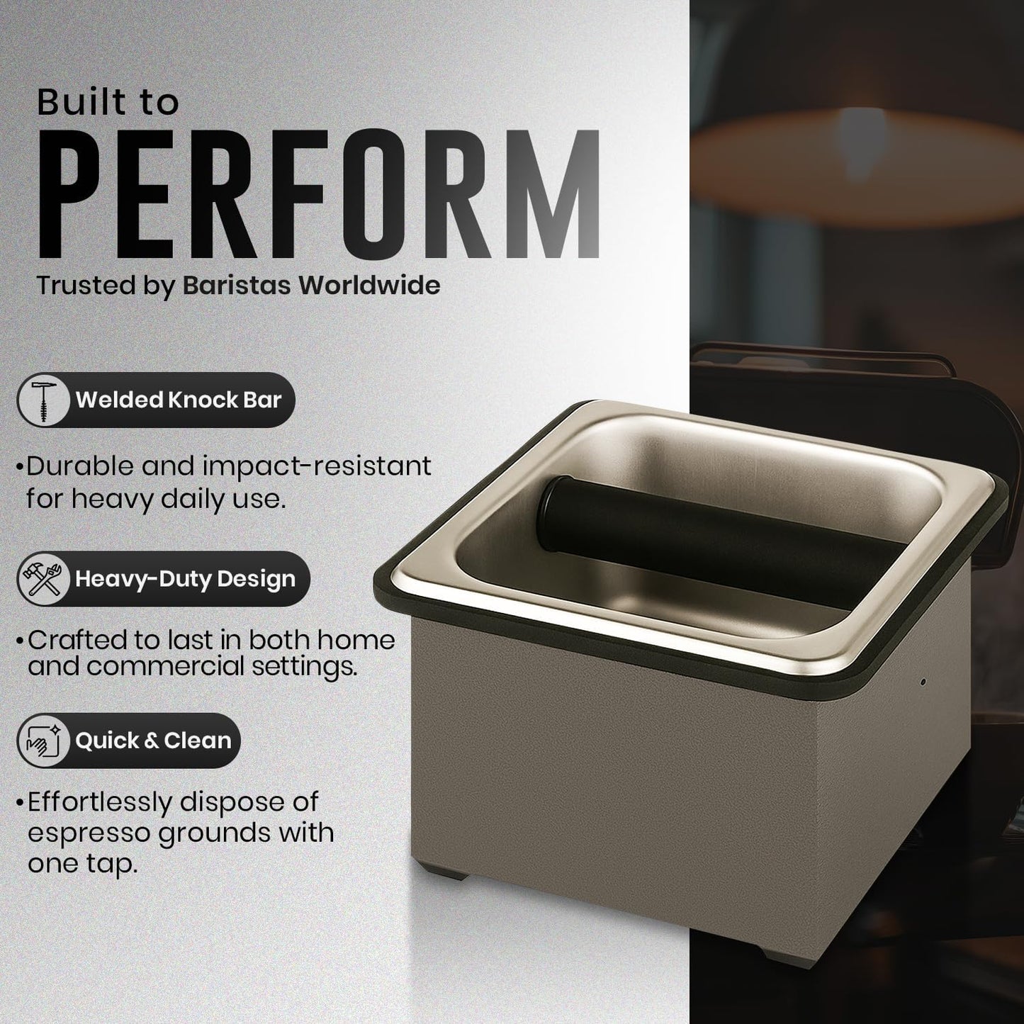 Rattleware Stainless Steel Knock Box - Perfect for Home, Cafe, Restaurant, Hotel, Office, or Commercial Establishment - Heavy Duty Knock Box Trusted By Baristas Worldwide (7.5" x 7" x 4")