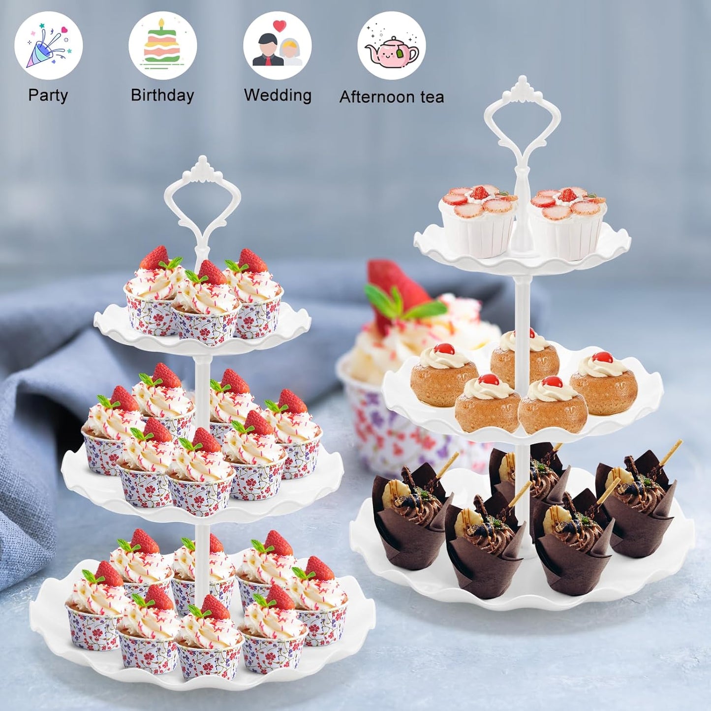 Coitak Plastic Cupcake Stands, 3 Tier Cupcake Stand, Dessert Tower Tray for Tea Party, Baby Shower and Wedding (2 Pack)