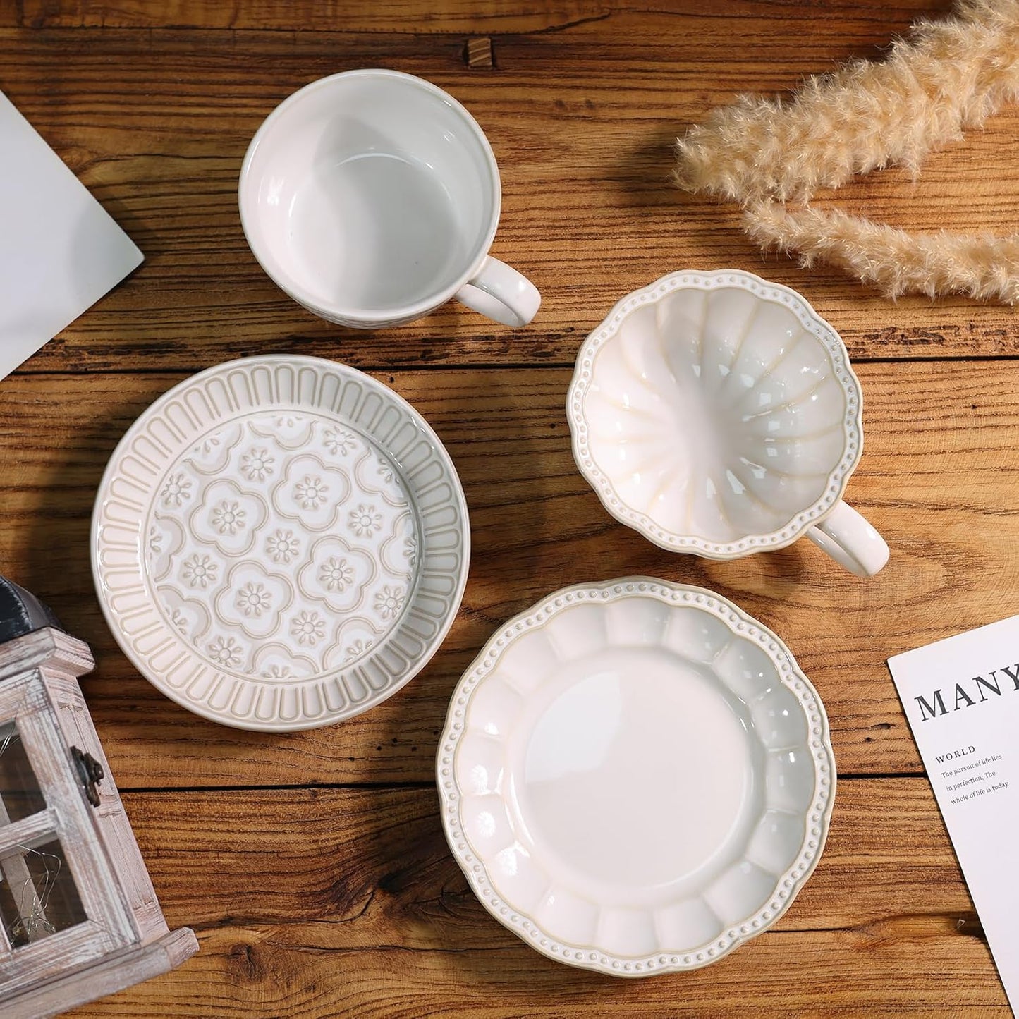 Latte Cup with Saucer, 12 OZ Cappuccino Cup Vintage Cafe Art Cups for Espresso Turkish Coffee, Farmhouse Latte Mugs Tea Cups and Saucers Porcelain Set for Baristas Great Gift