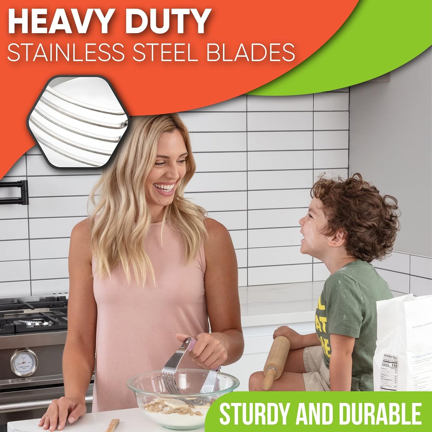 Spring Chef Large Dough Blender For Baking, Professional Dough Cutter Tool, Stainless Steel Puff Pastry Cutter Tool, Dishwasher Safe Pastry Blender for Easy Mixing - Pink Lemonade