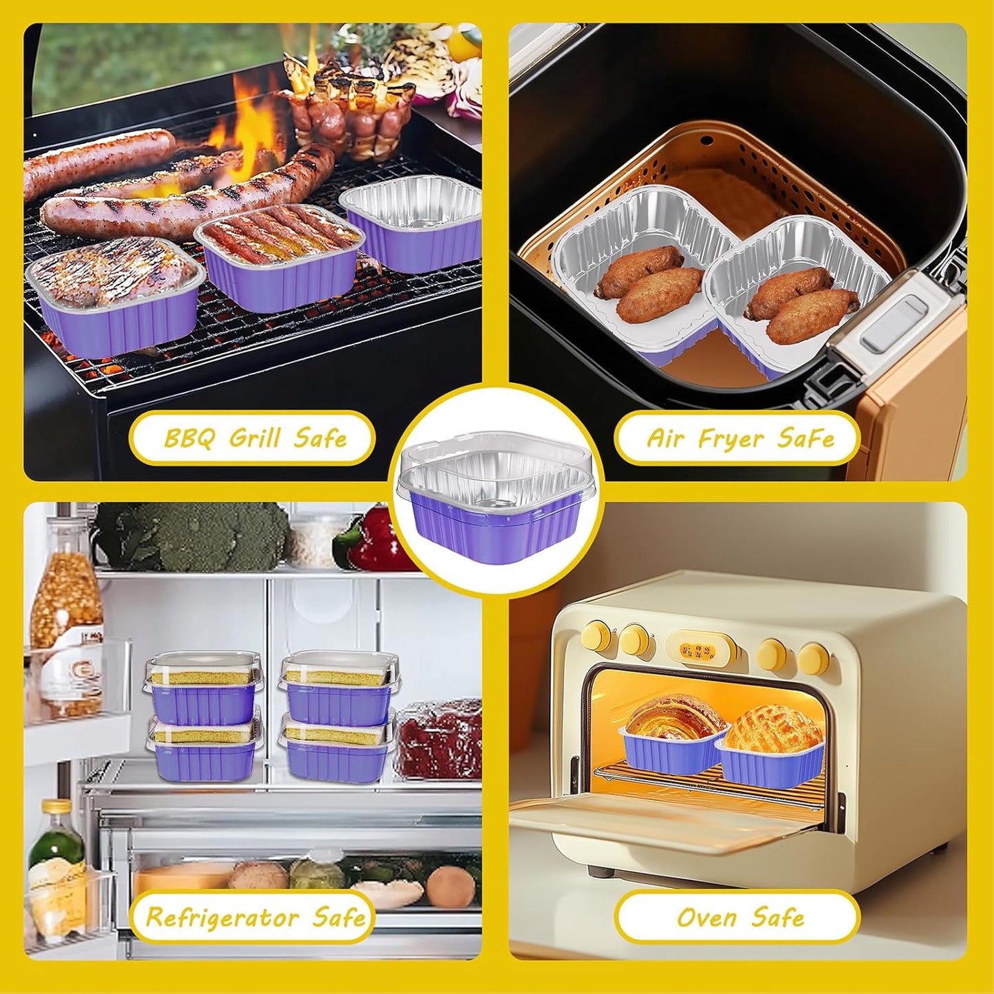 25 Pack Square Mini Cake Pans with Lids,Mini Loaf Pans with Lids,Aluminum Foil Baking Cups,Disposable Ramekins Cupcake Cups,Dessert Cups for Wedding Birthday Party Picnics,5oz (Purple)