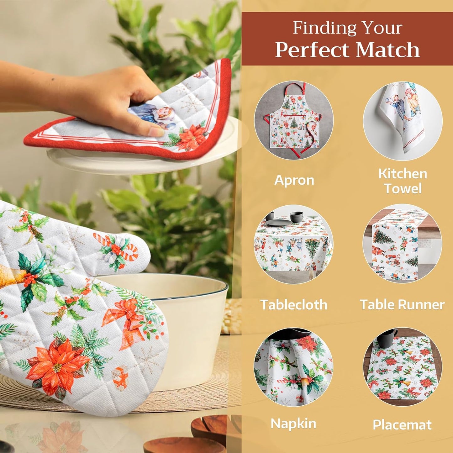 Maison d' Hermine Oven Gloves 100% Cotton Oven Mitt 7" x 13" with Loop Heat Resistant, BBQ, Cooking Gloves, Baking, Grilling, Kitchen, Handling Hot Pans (Pack of 1, Chromo)