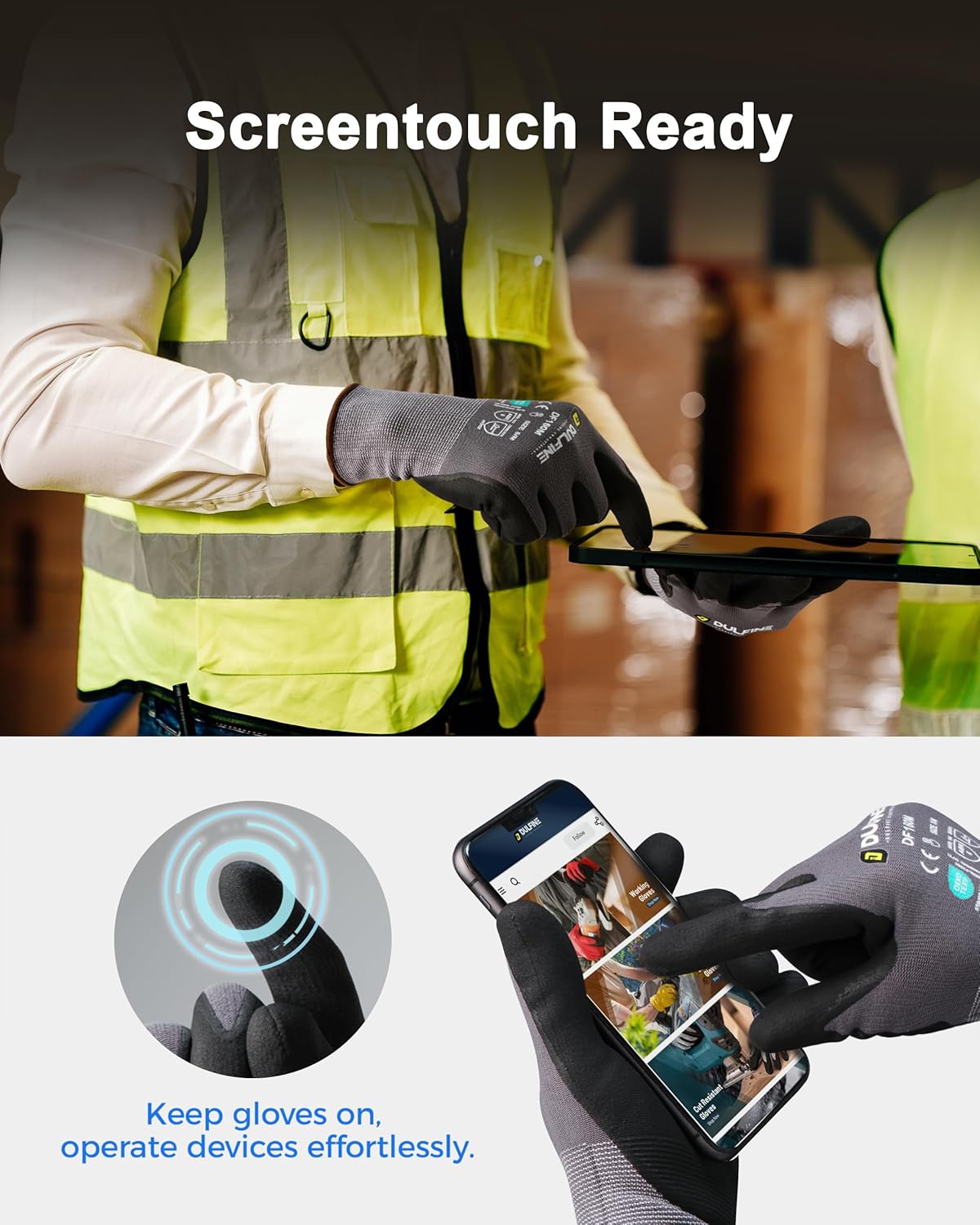 DULFINE Safety Work Gloves MicroFoam Nitrile Coated-24 Pairs Pack,Seamless Knit Nylon Glove with Black Micro-Foam Nitrile Grip,Ideal for General Purpose,Automotive,Home Improvement,Painting(Large)