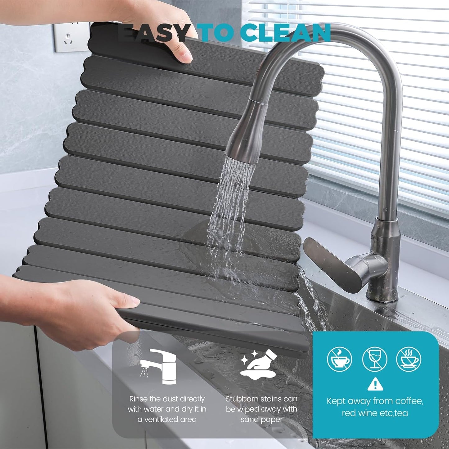 Extral Large Quick Dry Stone Drying Mat for Kitchen Counter,28x16 Inch Collapsible Eco-Friendly Absorbent Diatomaceous Earth Mat for Dishes Cups,Dish Drying Mats (Dark grey-Love shape, 28x16 inch)