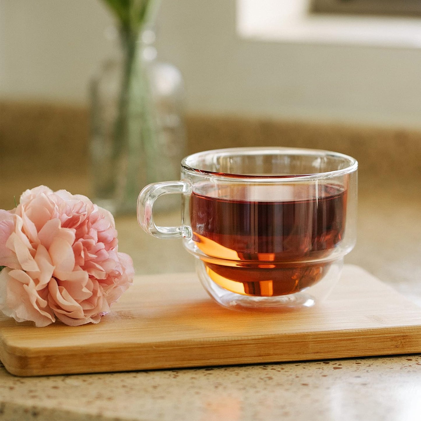 BTaT- Stackable Insulated Coffee Mugs, 4 Pack, 8 oz(240 ml), Stackable Glass Mugs, Double Wall Glass Coffee Cups, Tea Cups