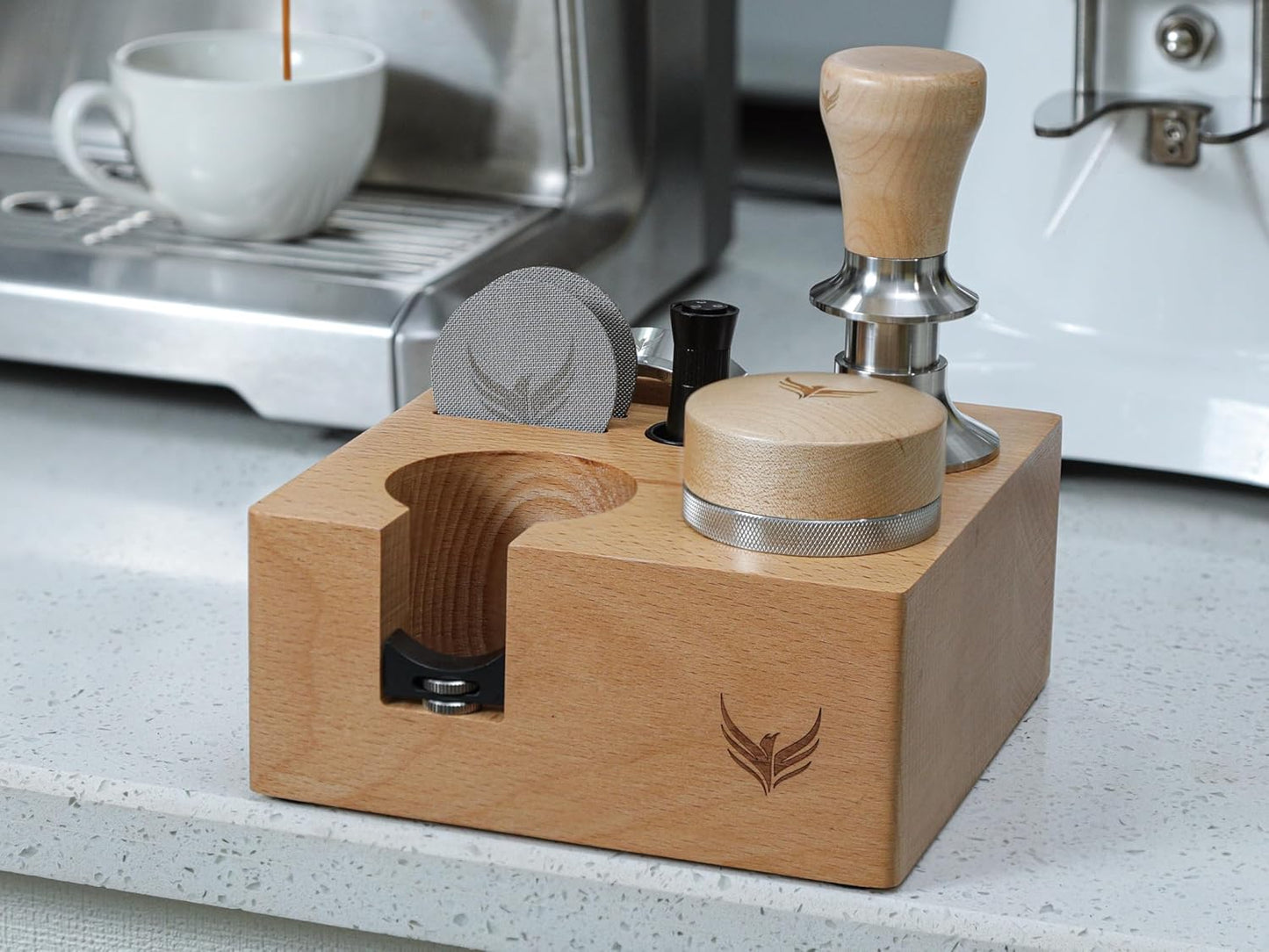 Espresso Tamping Station 54mm for Breville Accessories – Portafilter Holder with Tamper, Distributor, Dosing Funnel, WDT Tool & Puck Screen Slots