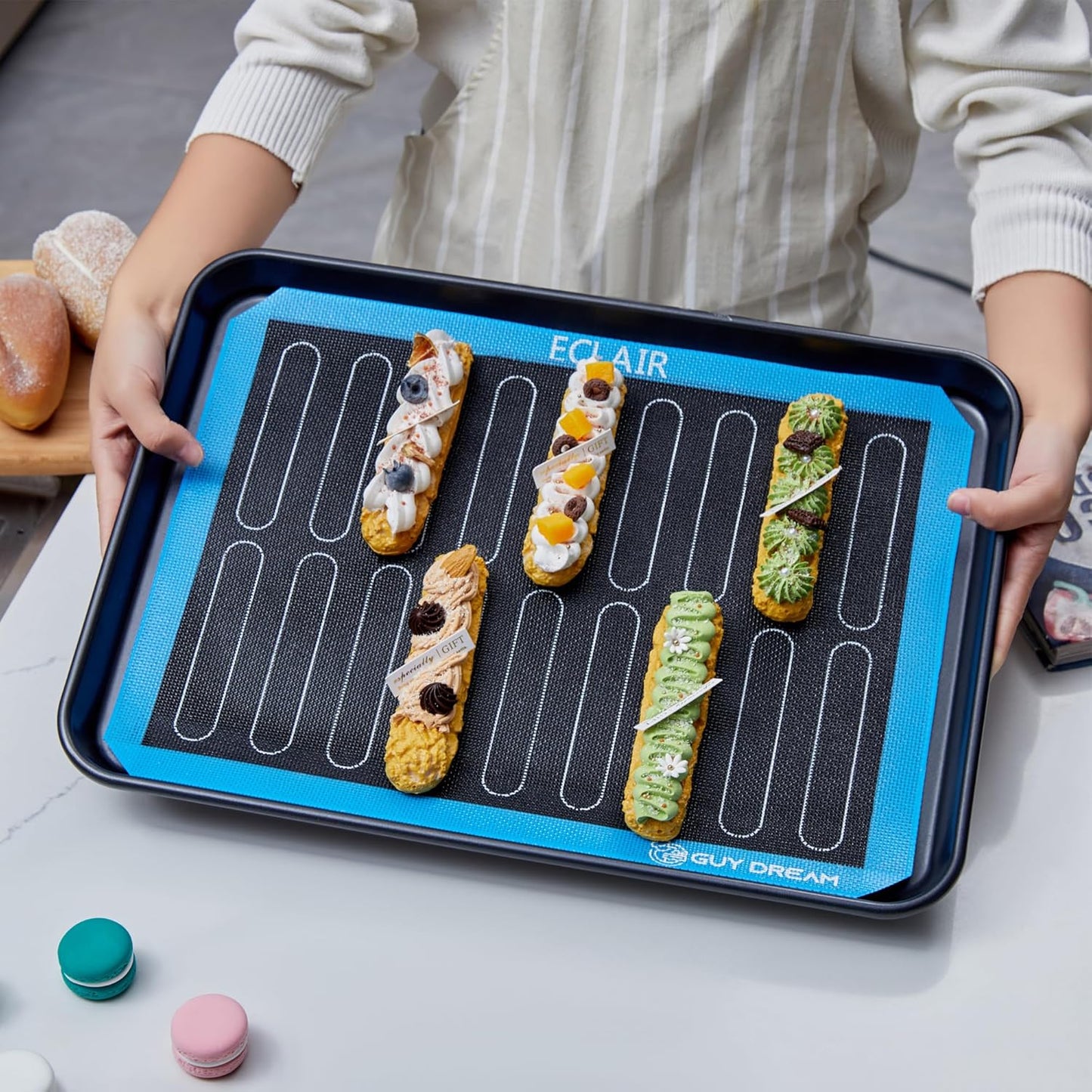 Non-Stick GUY DREAM Perforated Silicone Baking Mat 11-4/5" x 15-3/4" - 2PCs Eclair Mat for Baking - Steaming Mesh For Half Size Cooking Sheet