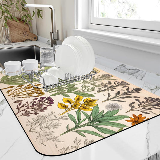 Dish Drying Mat Vibrant Bouquet of Spring Flowers Kitchen Mat 12"x19" Bsorbent Coffee Maker Mat for Dishes,Utensils Coffee Maker Pots and Pans Easy Clean Dish Slip Resistant Pad