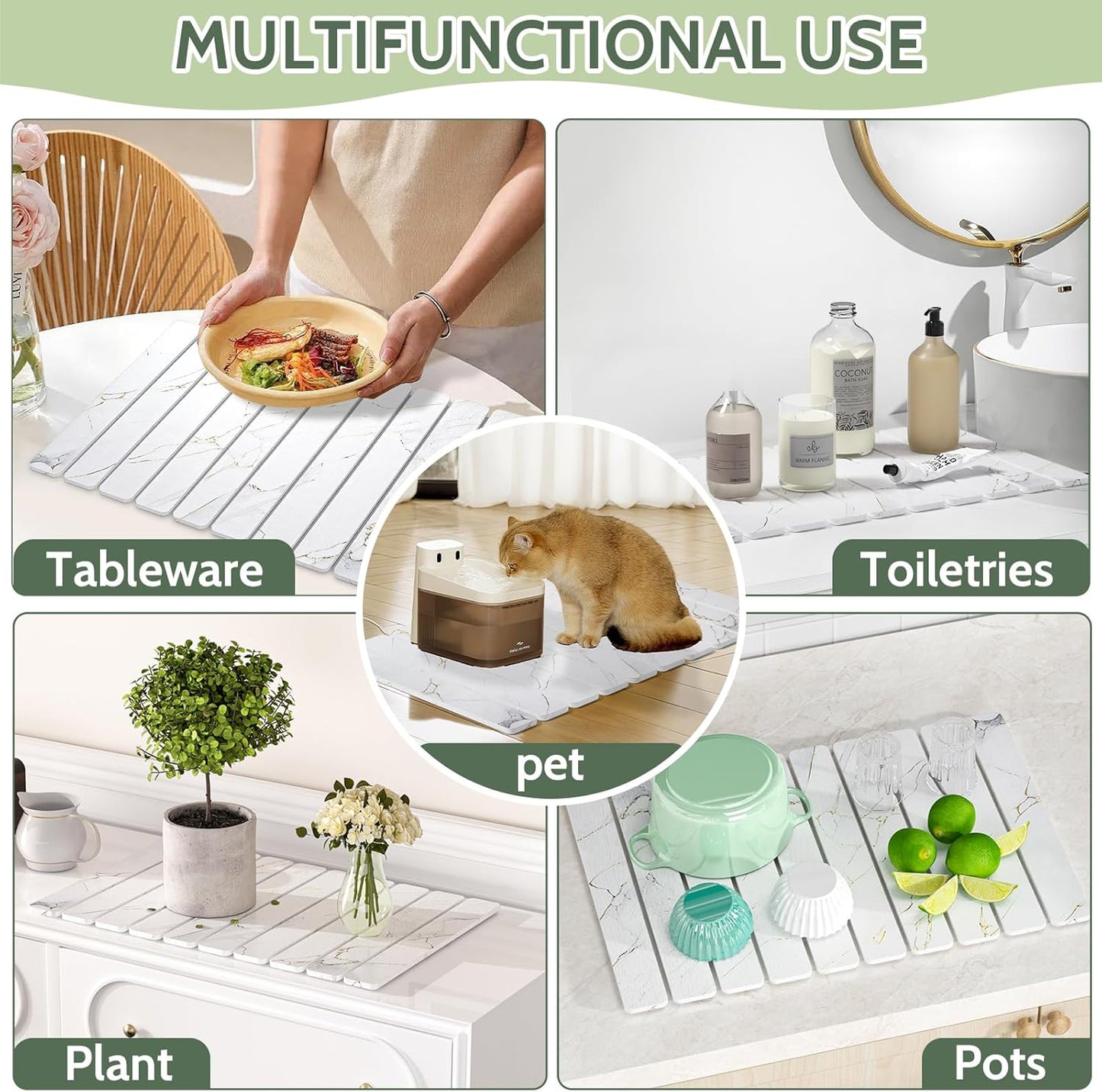 Stone Drying Mat for Kitchen Counter - 24x16 Inches Foldable Quick-Dry, Stone Dish Drying Mat Suitable for Kitchen Countertops | Environmentally Friendly A gift for Mom.