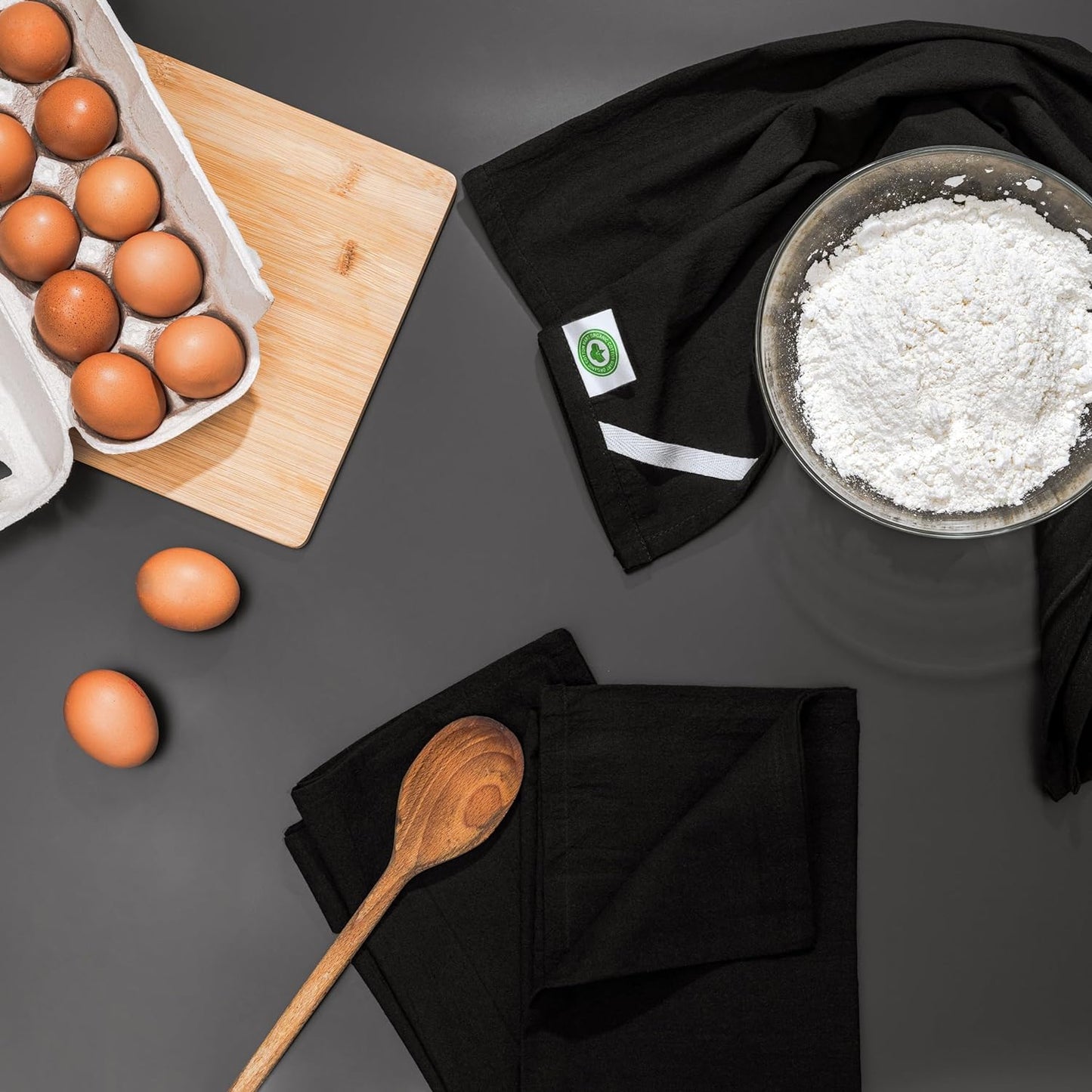 Black Flour Sack Tea Towels - 100% Cotton, 27"x27", 5 Pack, Highly Absorbent Dish Towels - Versatile Use for Baking - Customize with Embroidery, Printing or Sublimation