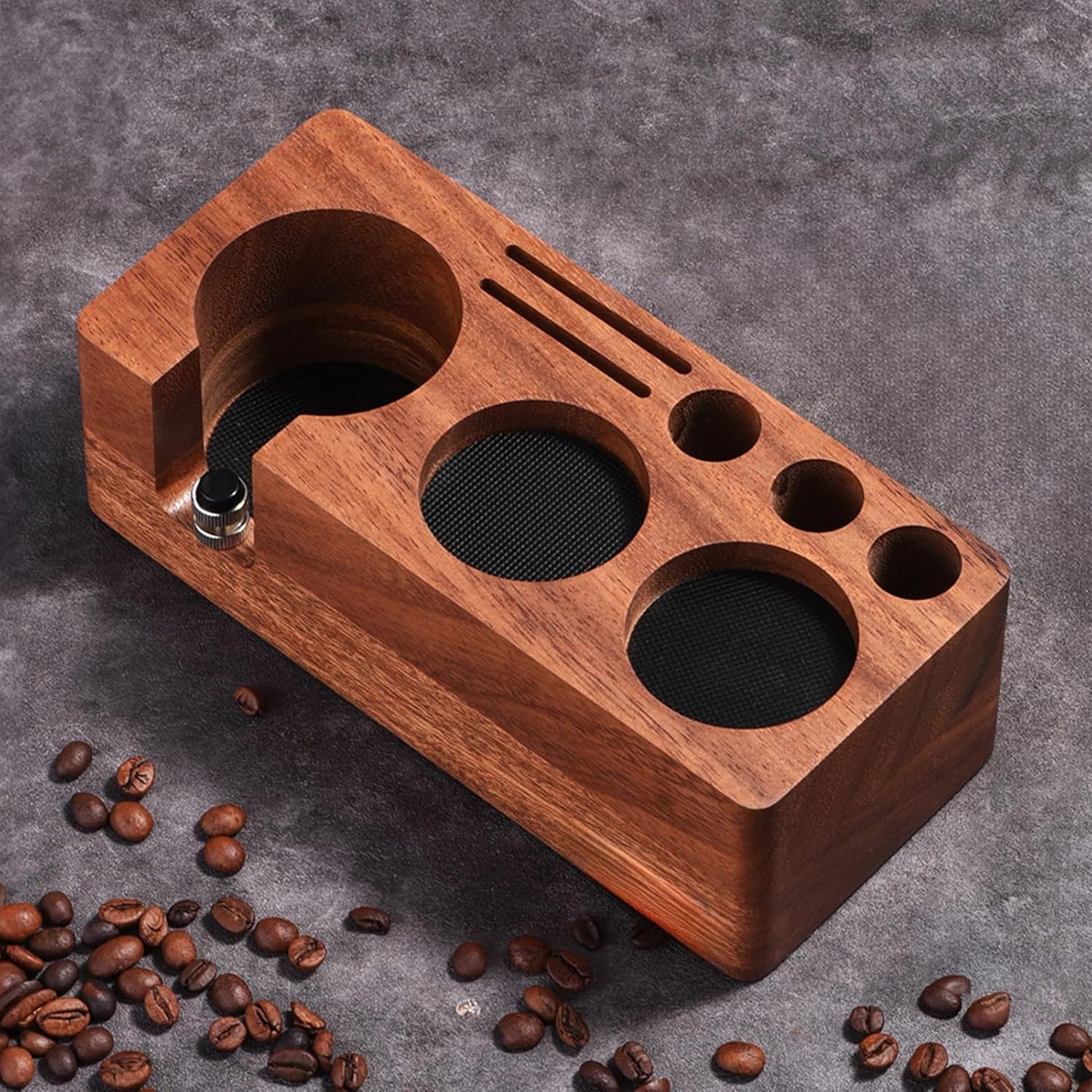 Espresso Tamping Station(58MM) Walnut wood,Espresso Coffee Anti-pressure Pad Stand, Espresso Station,Coffee Tamper Station Organizer for Countertop