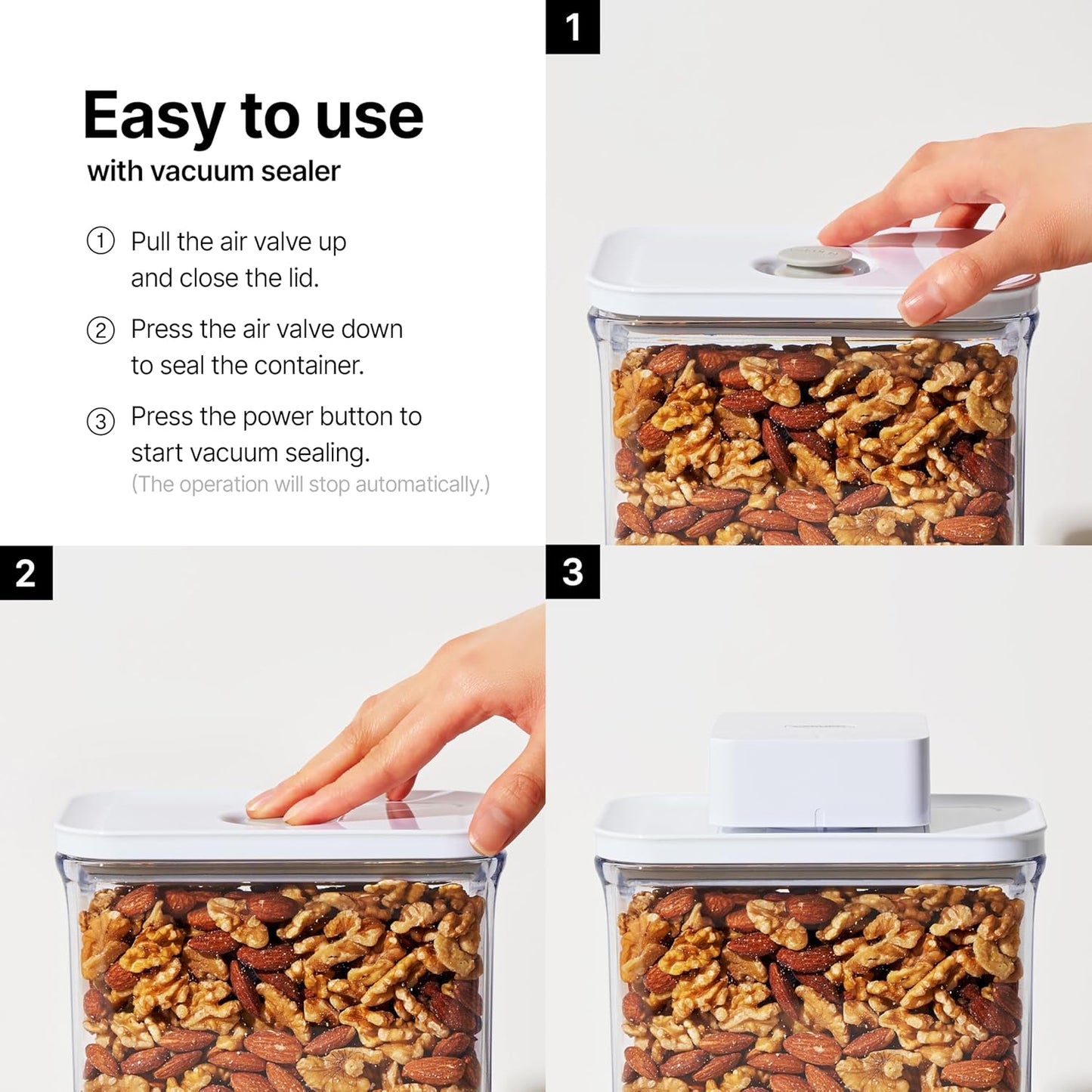 VAKUEN Premium Airtight Food Storage Containers, Mini 9P/SET include Vacuum Sealer, Smart One-Click Seal Lid, No Hinges, 100% Leak Proof, BPA-FREE, Dishwasher, Freezer & Microwave Safe