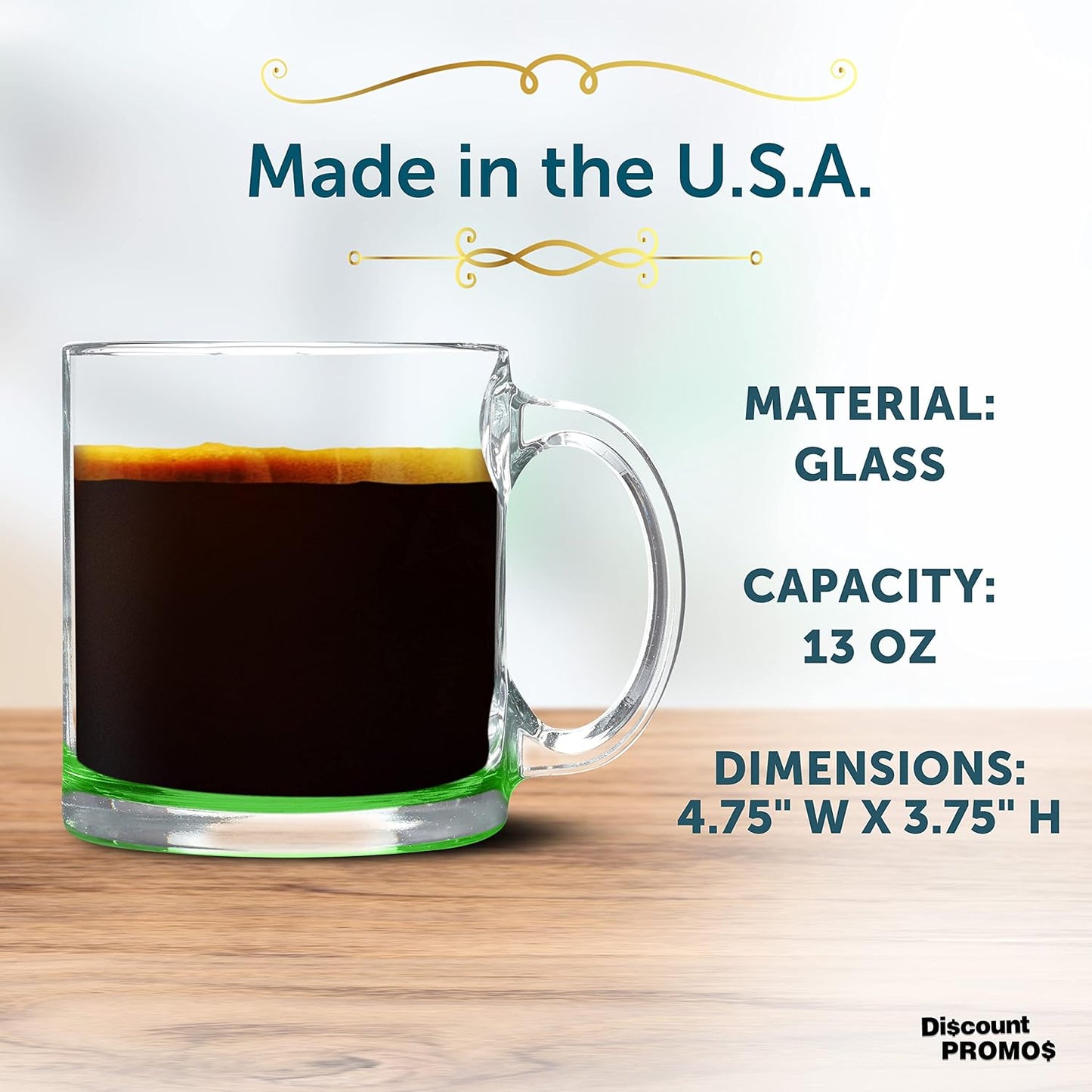 Libbey Clear Glass Coffee Mugs 13 oz. Set of 10, Bulk Pack - Perfect for Coffee, Tea, Espresso, Hot Cocoa, Other Beverages - Green Bottom