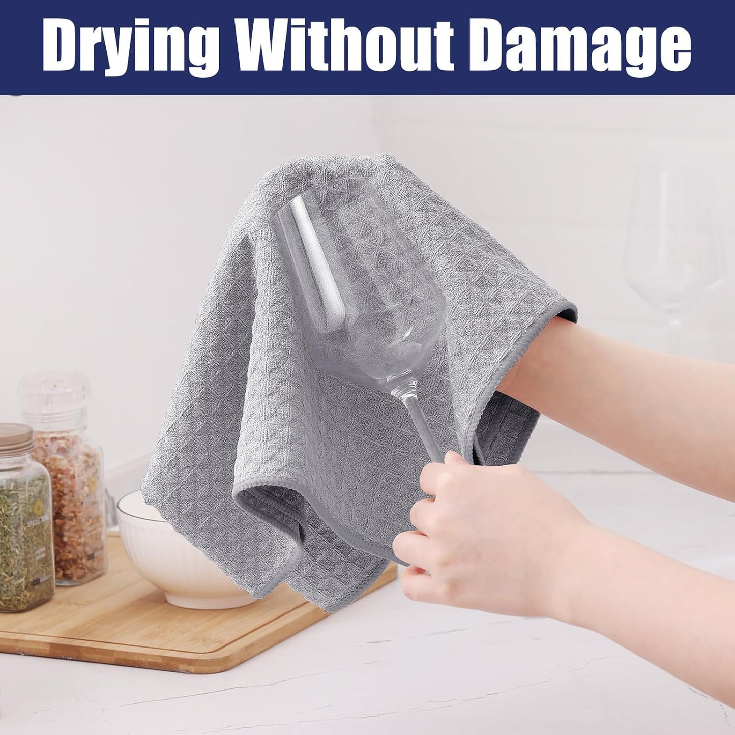 Homaxy Microfber Wafle Weave Kitchen Dish Cloths, 12 x 12 Inch Ultra Absorbent and Solid Color Dish Towels for Kitchen Fast Drying Dishcloth for Washing Dishes, 6 Pack, Gray