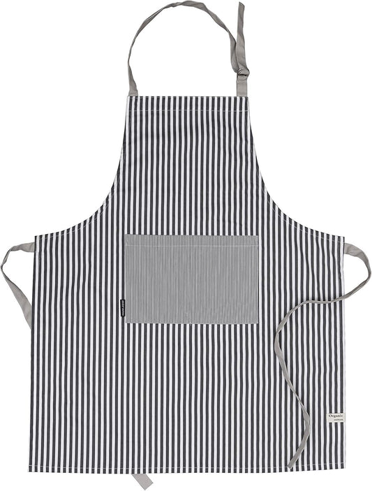 AMOUR INFINI Cotton Aprons for Women with Pockets Adjustable Strap and Waist Ties Printed Reusable Aprons for Baking, Cooking, Gardening (27.5 x 33 Inches - Charcoal)