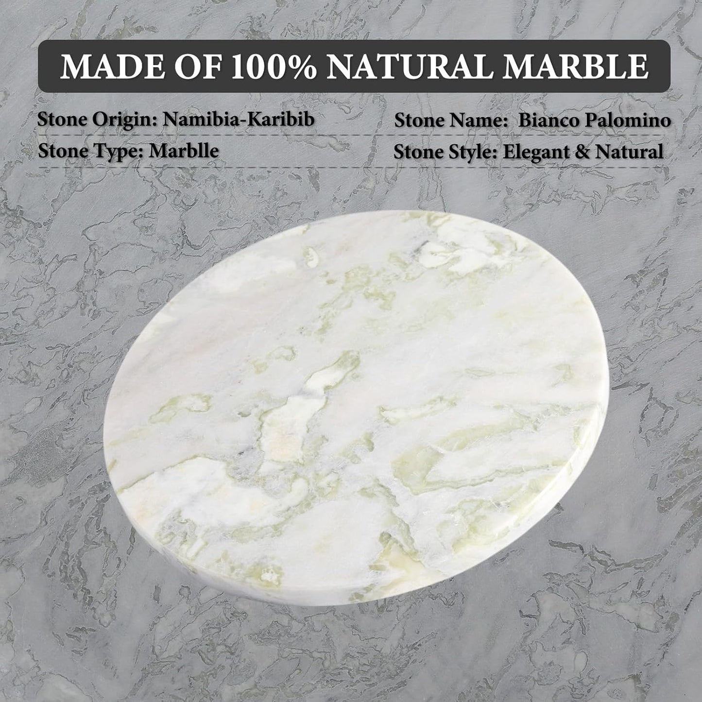 Koville African Natural Marble Cutting Board for Kitchen, 11inch Round Hand Crafted Marble Slab for Cheese, Charcuterie, Pastry Board - Wedding Gift, House Warming Gift