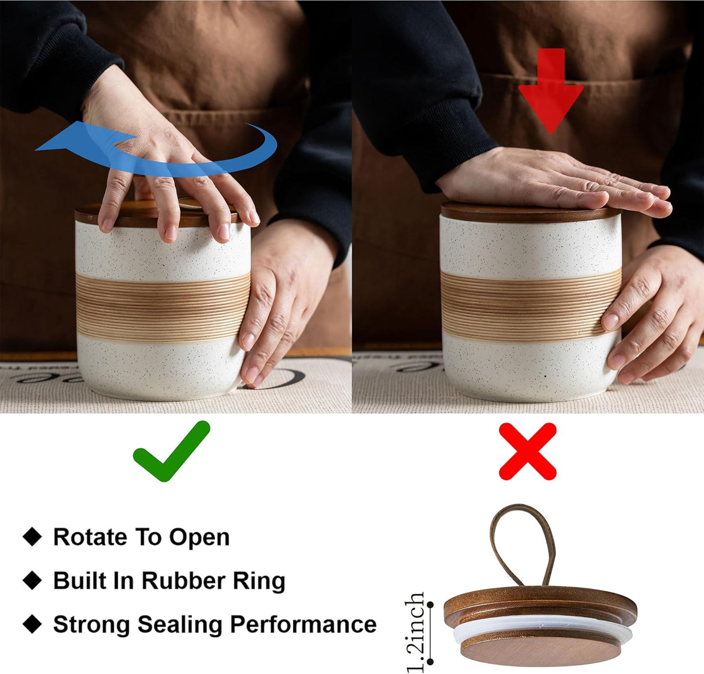 Ceramic Jar with Lid, Coffee Container Kitchen Food Storage Jars for Spice Sugar Tea Bag, Stackable Decorative Jars for Countertop, White & 18oz