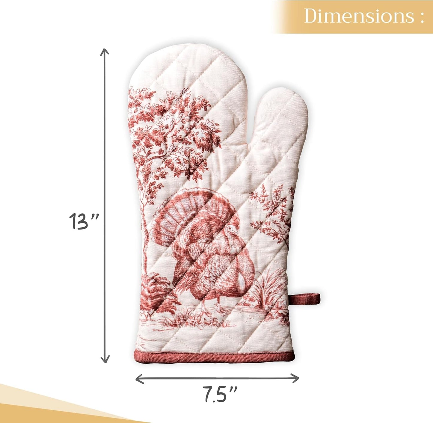 Maison d' Hermine Oven Gloves 100% Cotton Oven Mitt 7" x 13" with Loop Heat Resistant, BBQ, Cooking Gloves, Baking, Grilling, Kitchen, Handling Hot Pans (Pack of 1, Holy Jouy - Brown)