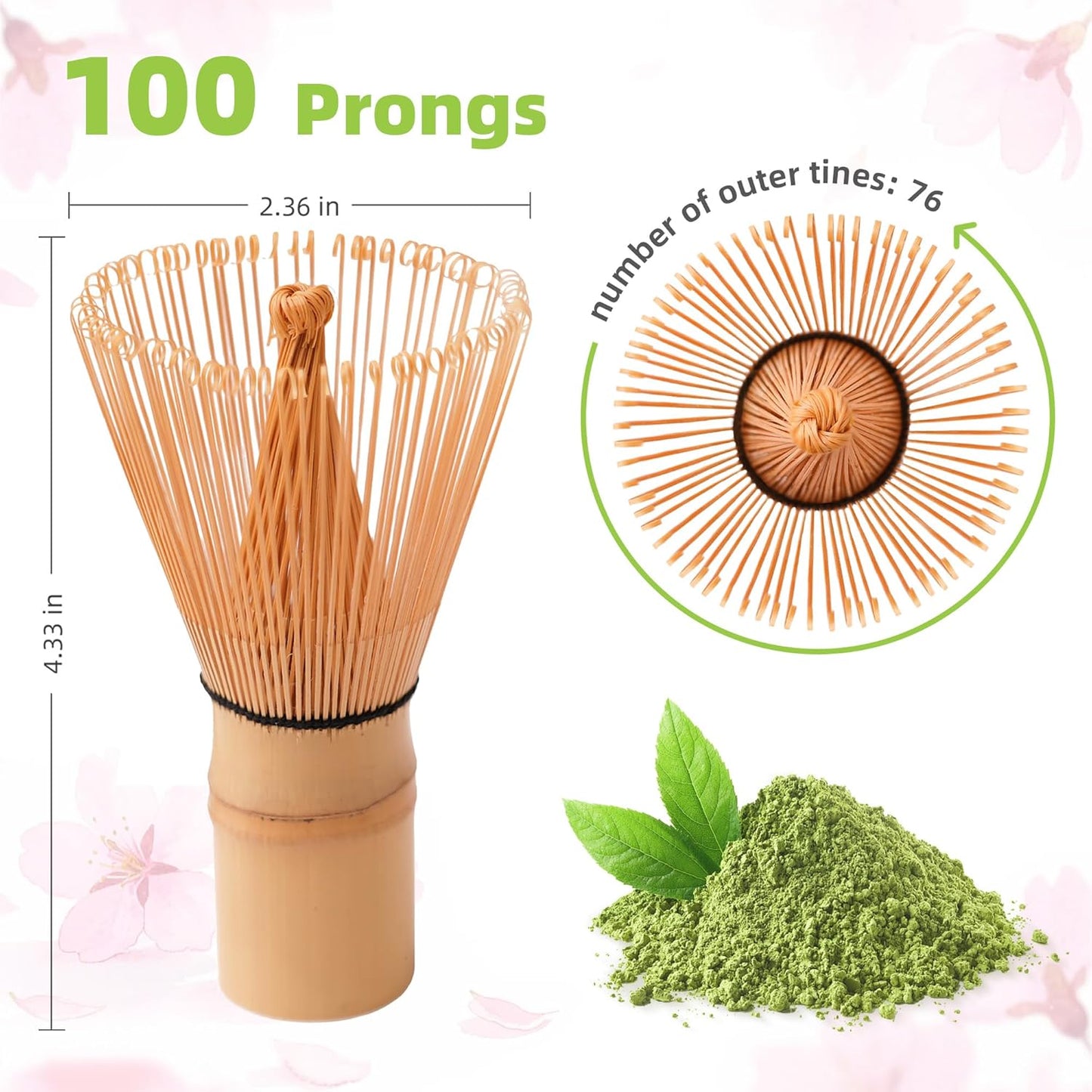 Matcha Whisk (1-Piece), Bamboo Whisk for Matcha Tea, Chasen, 100-Prong Bamboo Matcha Wisk Mixer Frother Brush for Authentic Tea Preparation