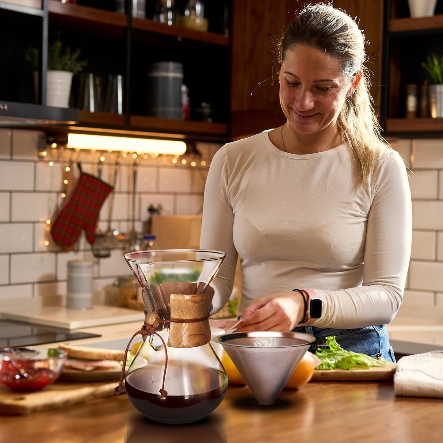 AGOGO Pour Over Coffee Maker Glass - 6/8/10 Cup Barista Kit with 304 Stainless Filter for Home, Office, Camping, Cafes - Easy Clean Coffee Dripper Set (Rag&Brush Included) (8 Cup/28 oz)