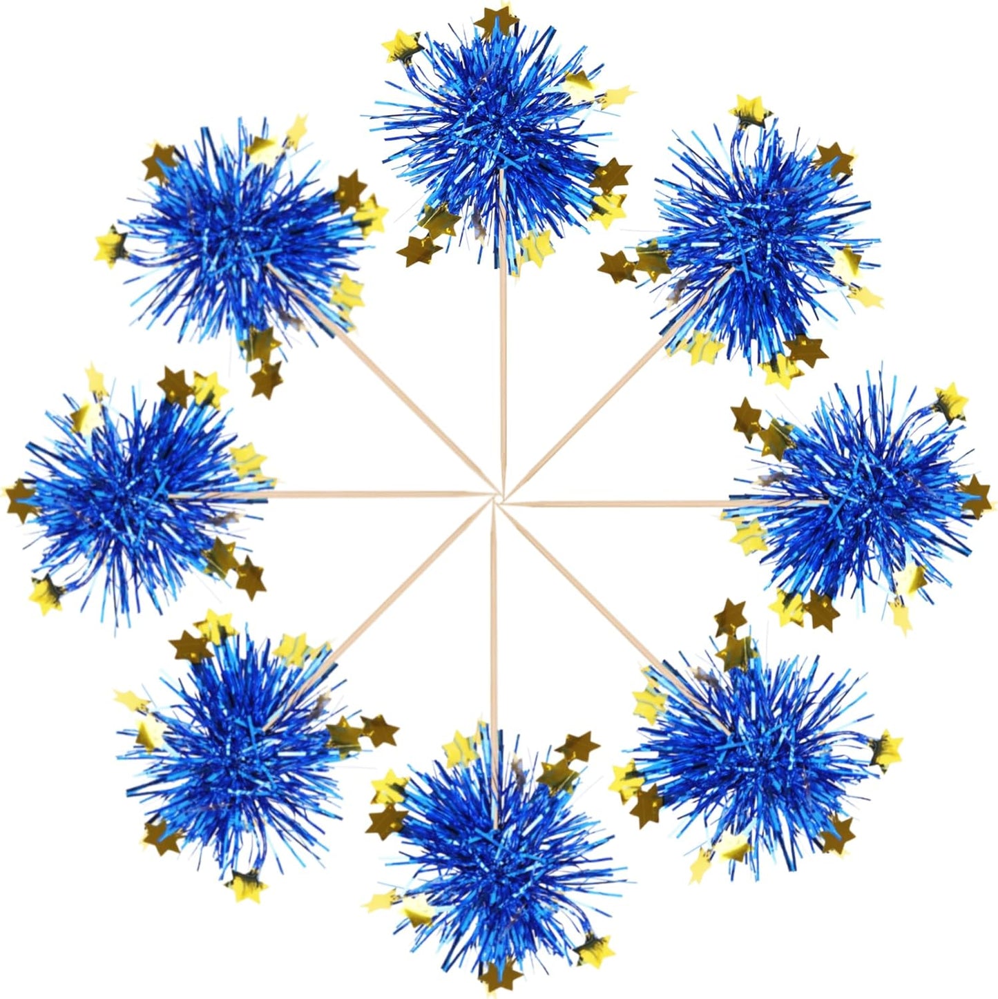 30 PCS Foil Firework Cupcake Toppers Happy Birthday Star Cupcake Picks Sparkle Tinsel Drink Stirrers Cocktail Fruit Toothpicks for Valentine's Day Wedding Birthday Party Decorations Supplies Blue