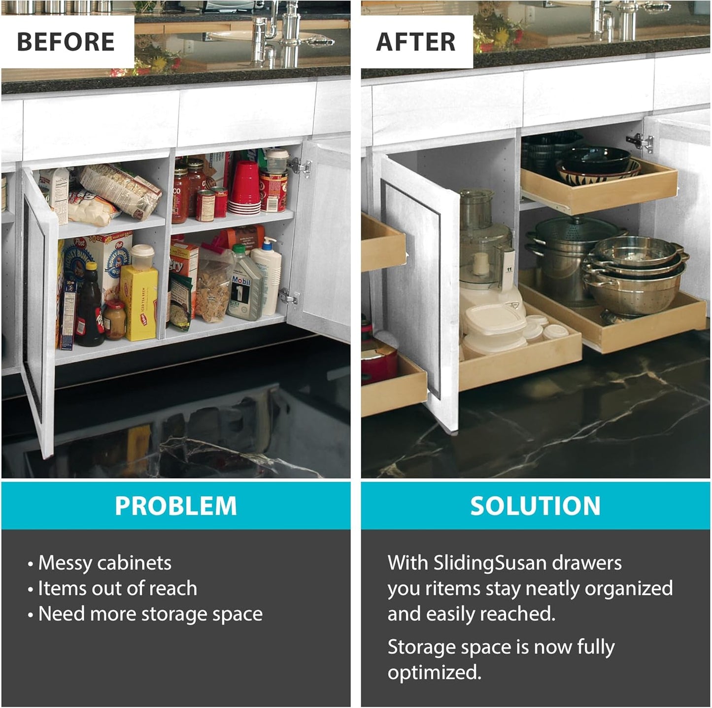SlidingSusan Pull Out Drawer Organizer for Cabinets, Gliding Soft Close Shelves for Kitchen, Pantry, Bathroom, & Storage Organization, 9 Ply Baltic Birch, 16 Inch Wide x 21 Inch Deep